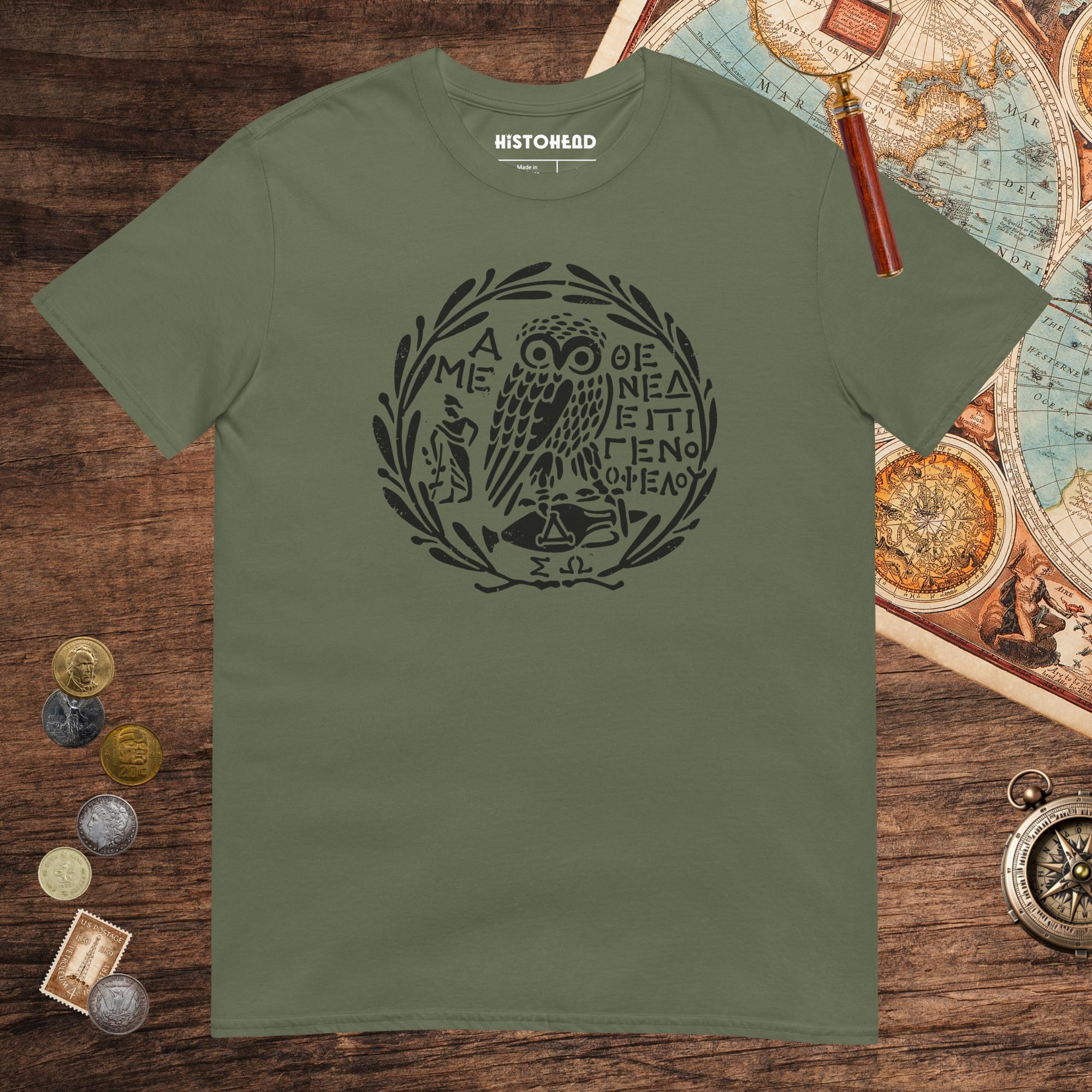 Military Green Owl of Athena 2 Tee - history buff gift by HistoHead