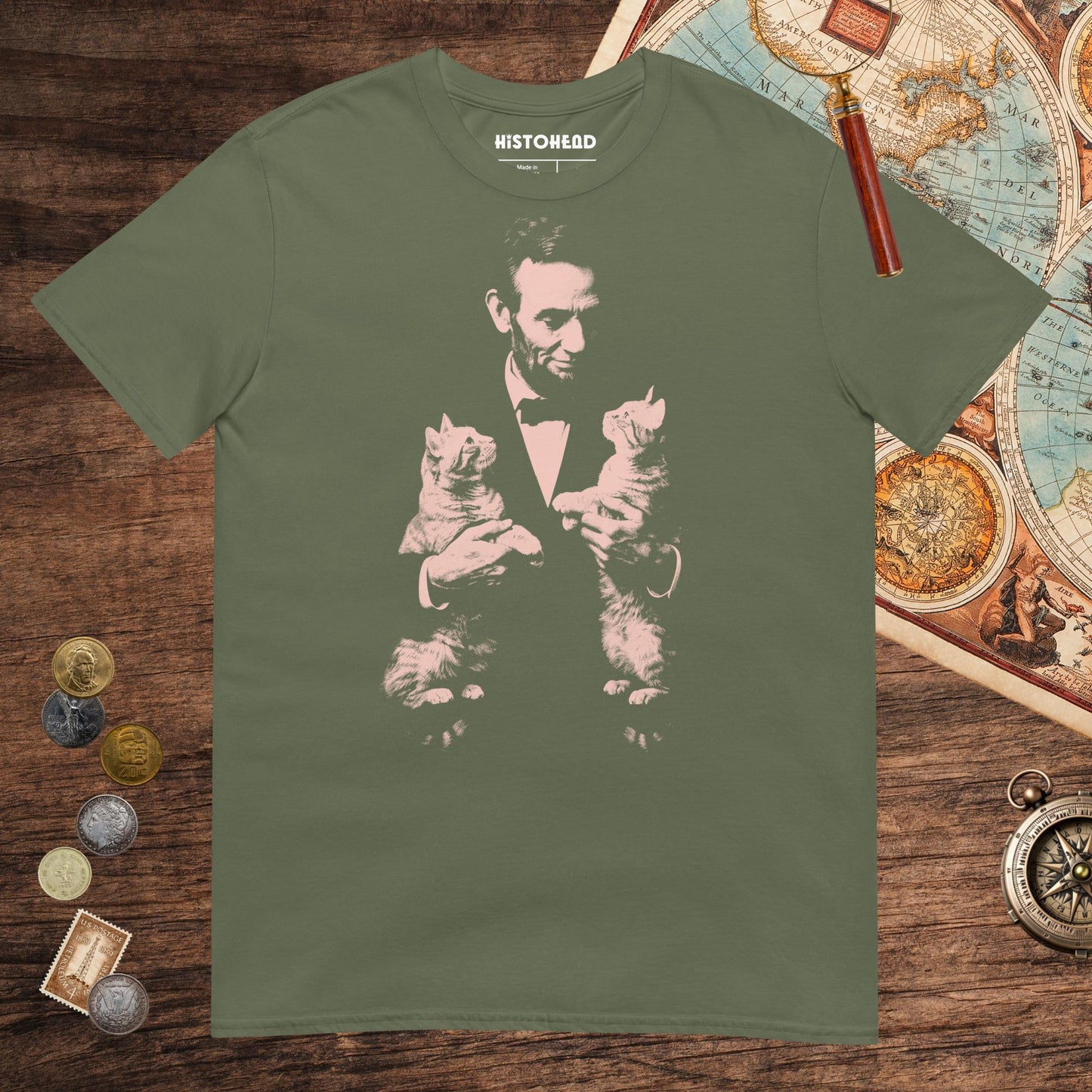 Military Green Lincoln Kittens Tee - history buff gift by HistoHead