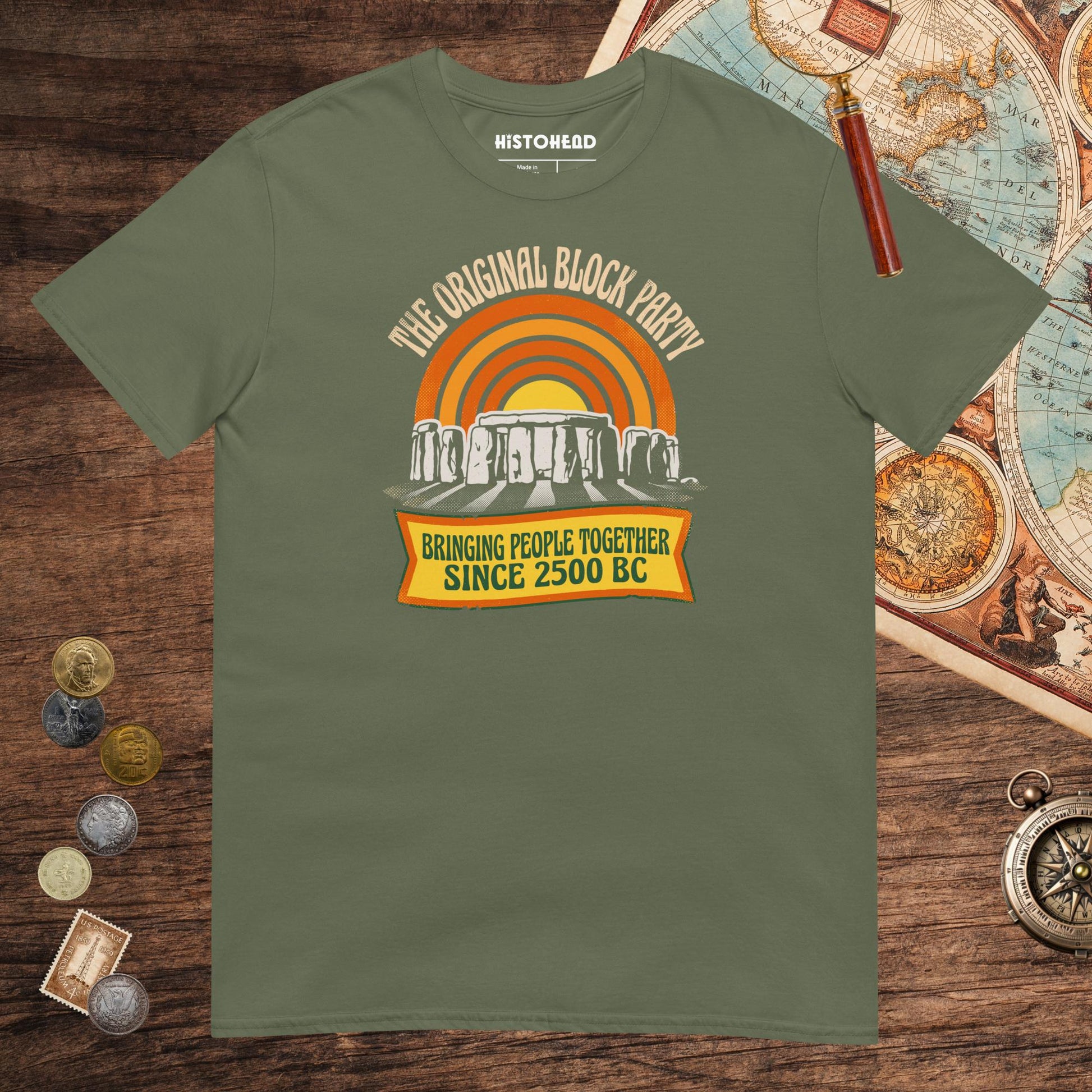 Military Green Stonehenge Block Party Tee - history buff gift by HistoHead