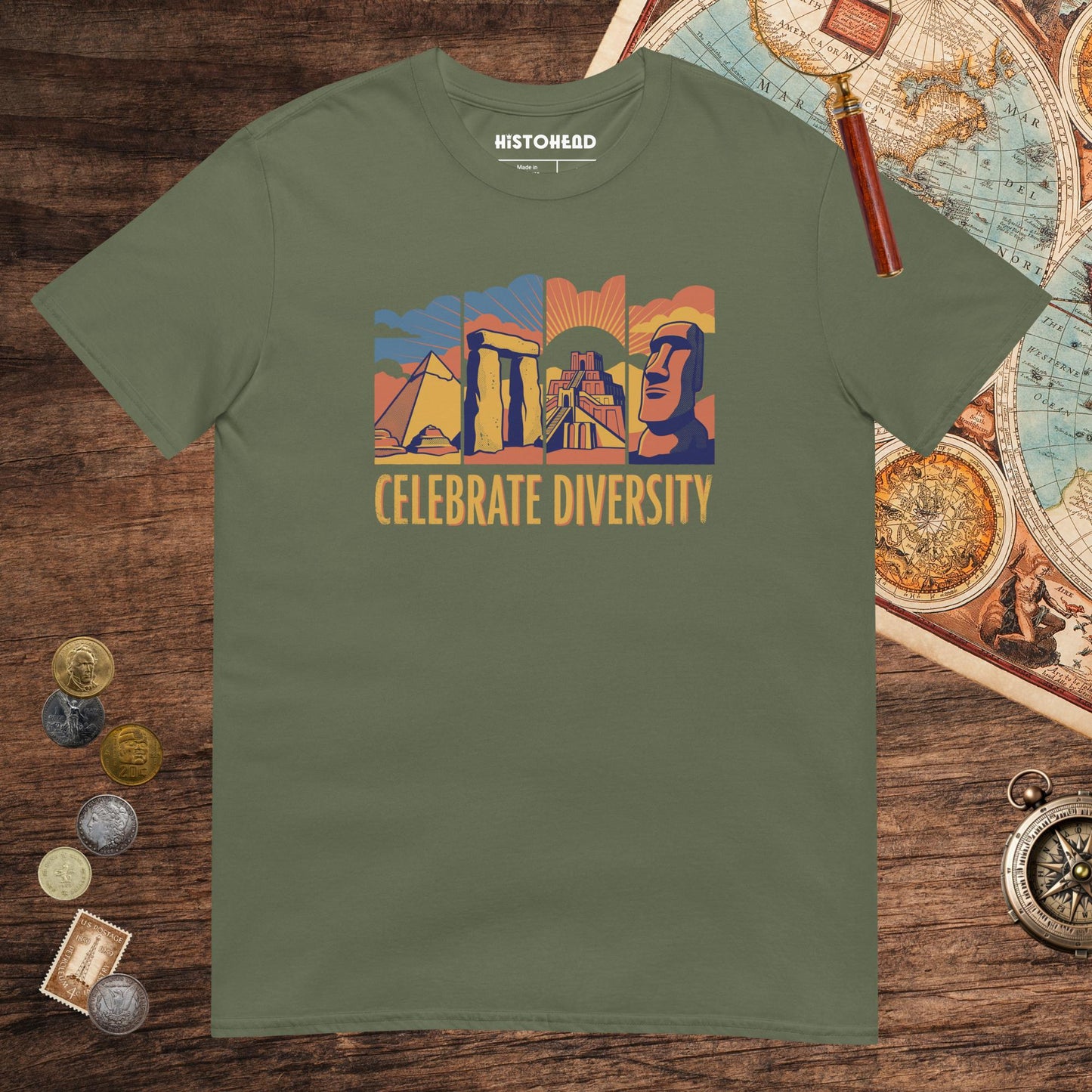 Military Green Celebrate Diversity Stone Wonders Edition Tee - history buff gift by HistoHead