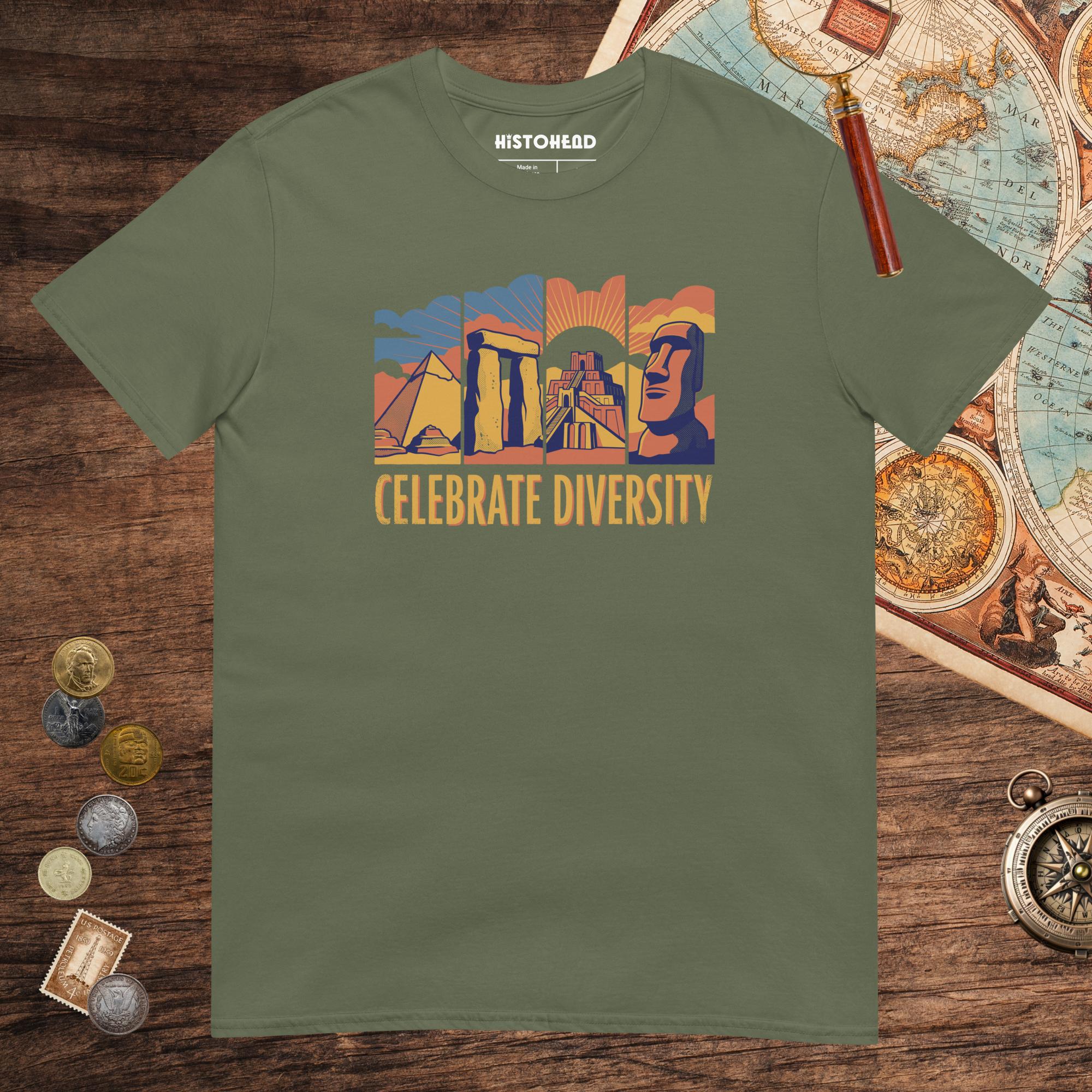 Military Green Celebrate Diversity Stone Wonders Edition Tee - history buff gift by HistoHead