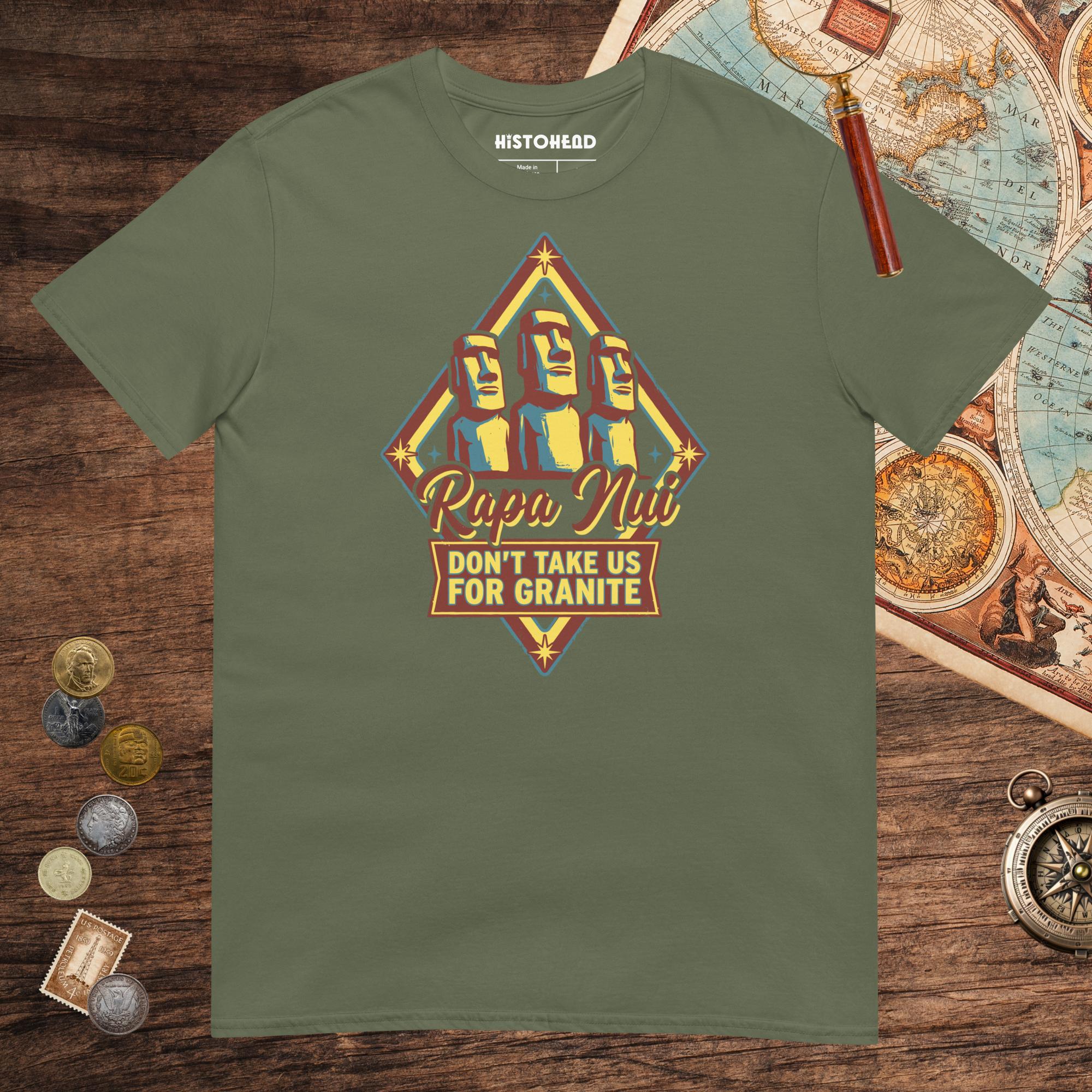 Military Green Rapa Nui Moai Tee - history buff gift by HistoHead