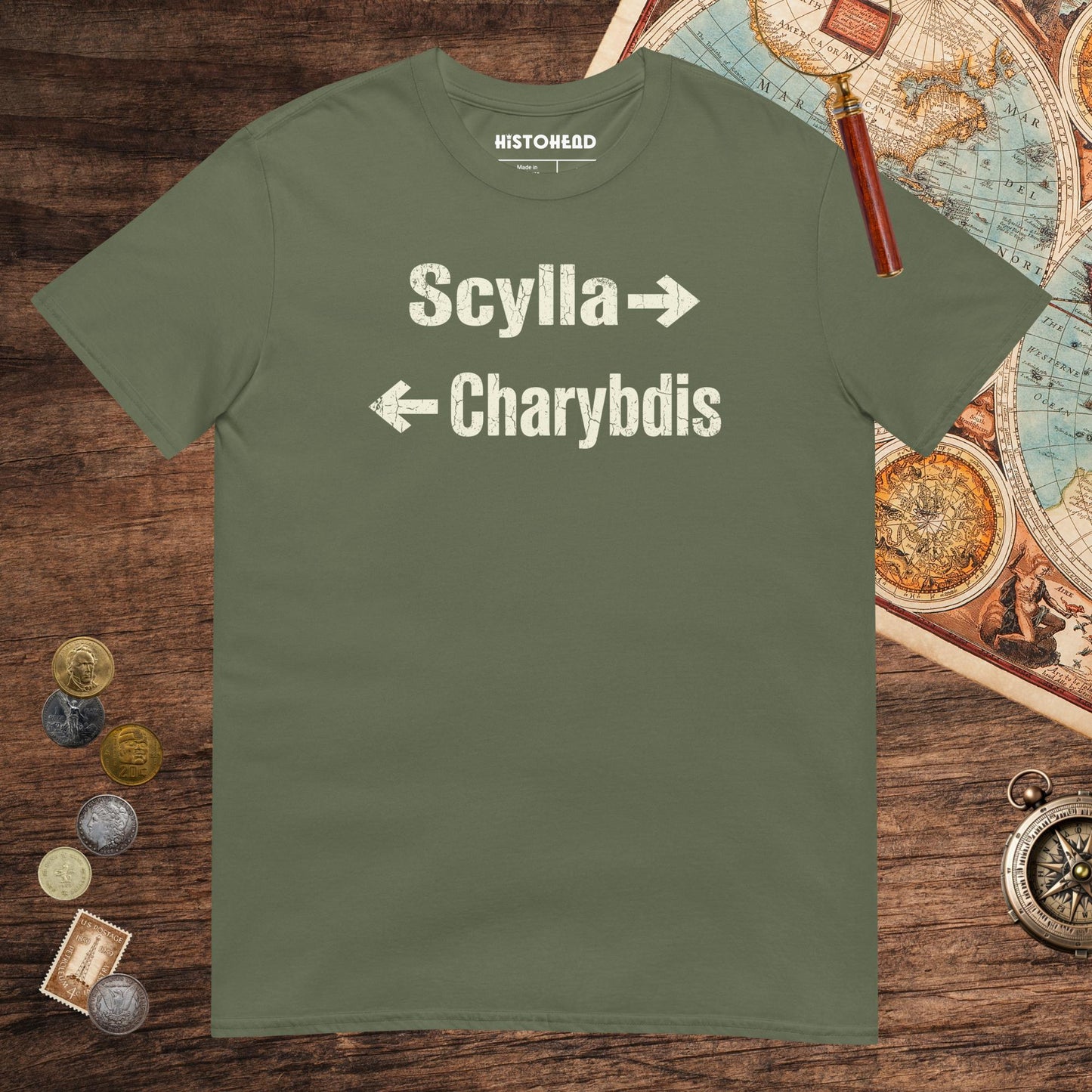 Military Green Between Scylla and Charybdis Tee - history buff gift by HistoHead