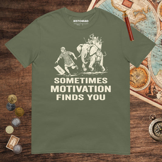 Military Green Motivation Finds You War Elephant Edition Tee - history buff gift by HistoHead