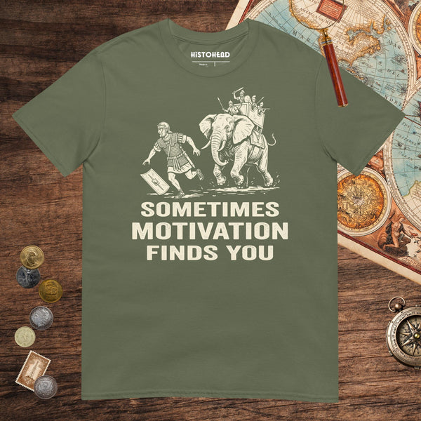 Military Green Motivation Finds You War Elephant Edition Tee - history buff gift by HistoHead