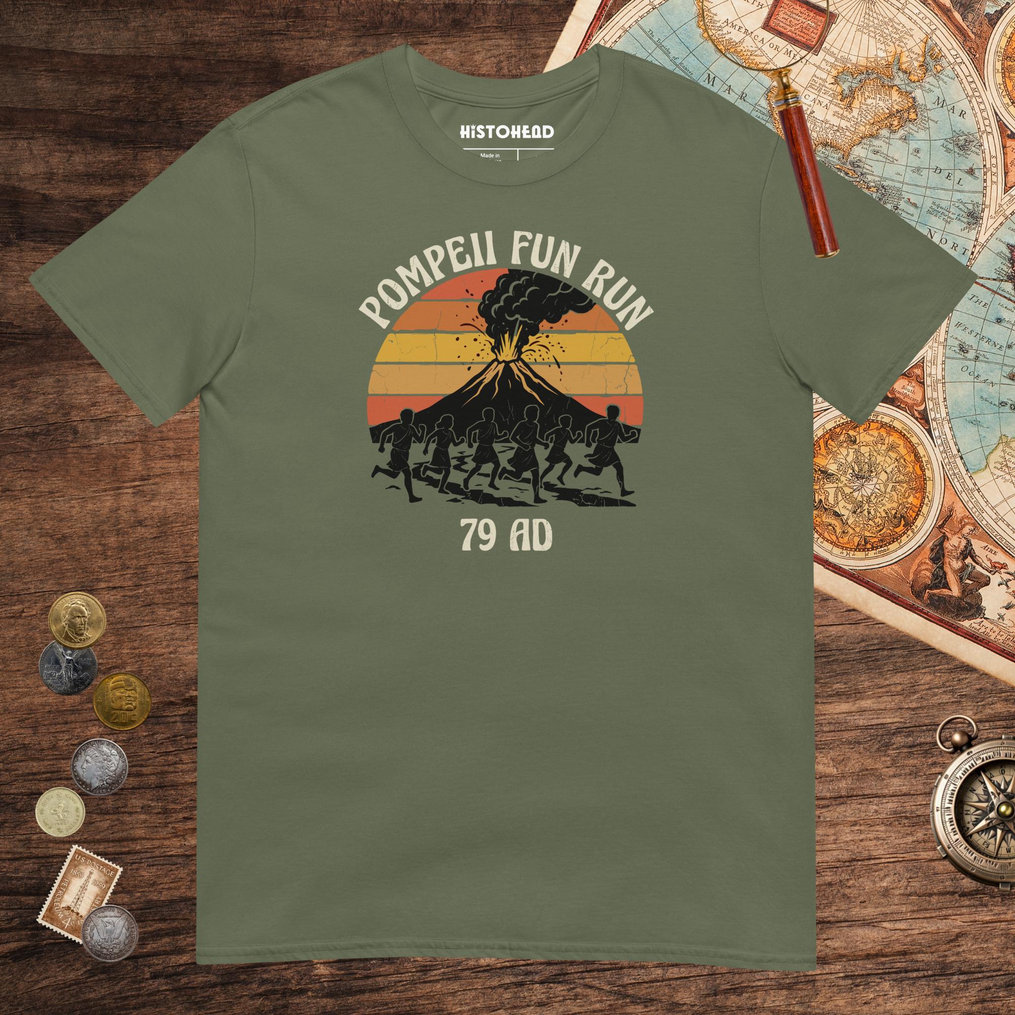 Military Green Pompeii Fun Run Retro Tee - history buff gift by HistoHead