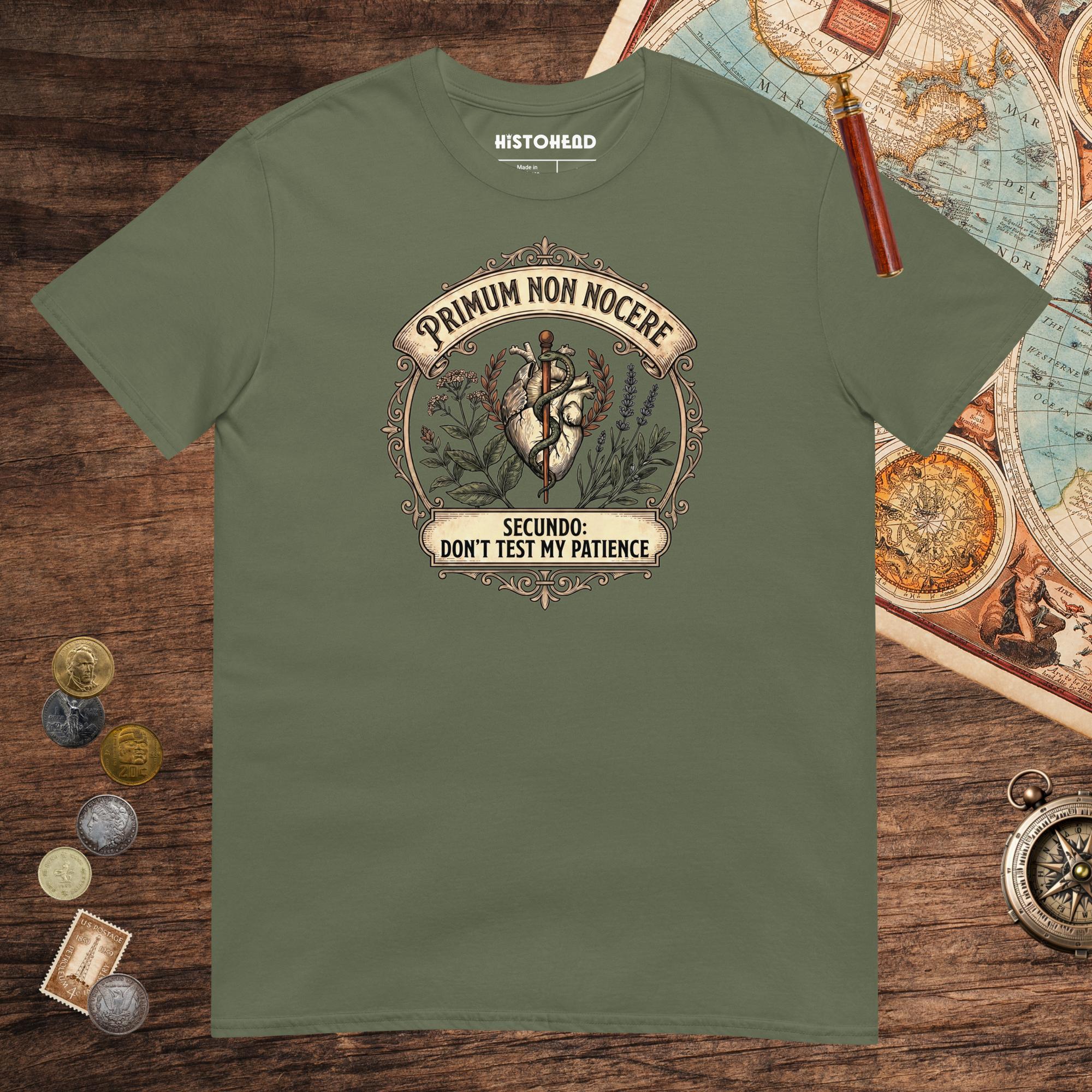 Military Green First Do No Harm Tee - history buff gift by HistoHead