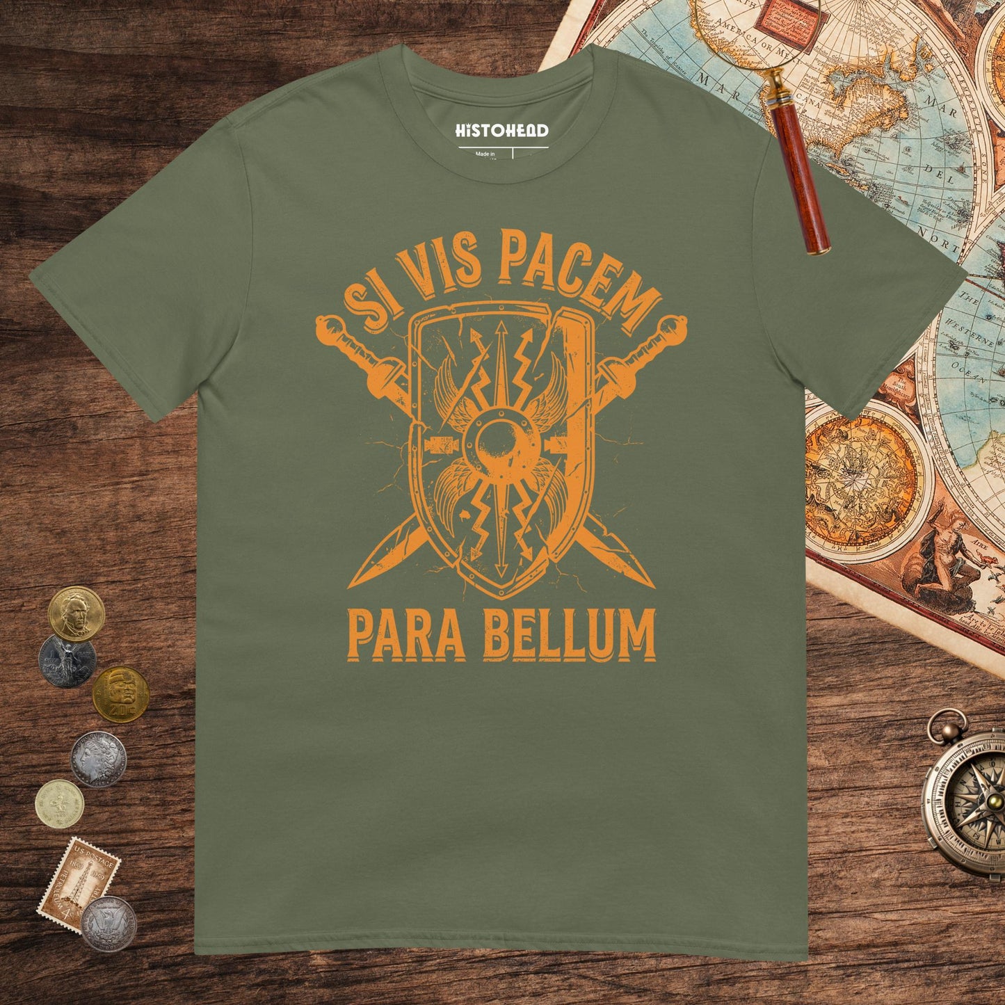 Military Green Si Vis Pacem Para Bellum Scutum Tee - history buff gift by HistoHead