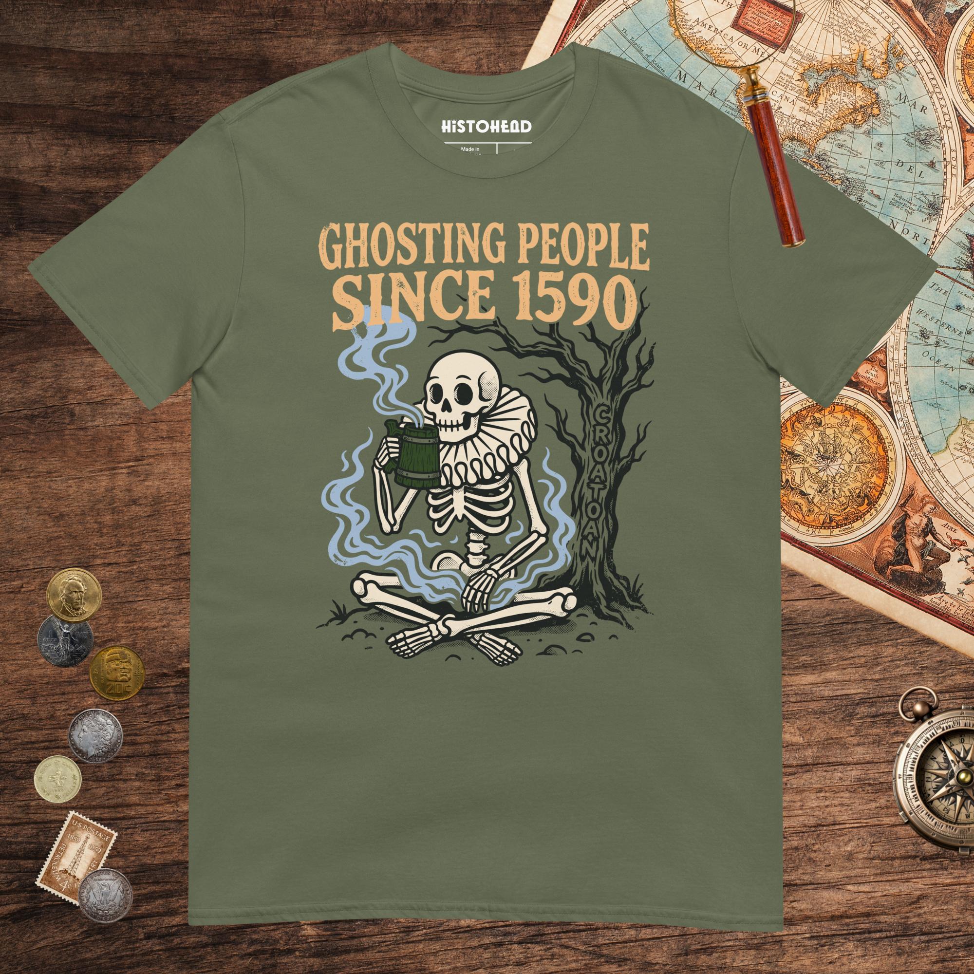 Military Green Roanoke Colony Ghosting Since 1590 Tee - history buff gift by HistoHead