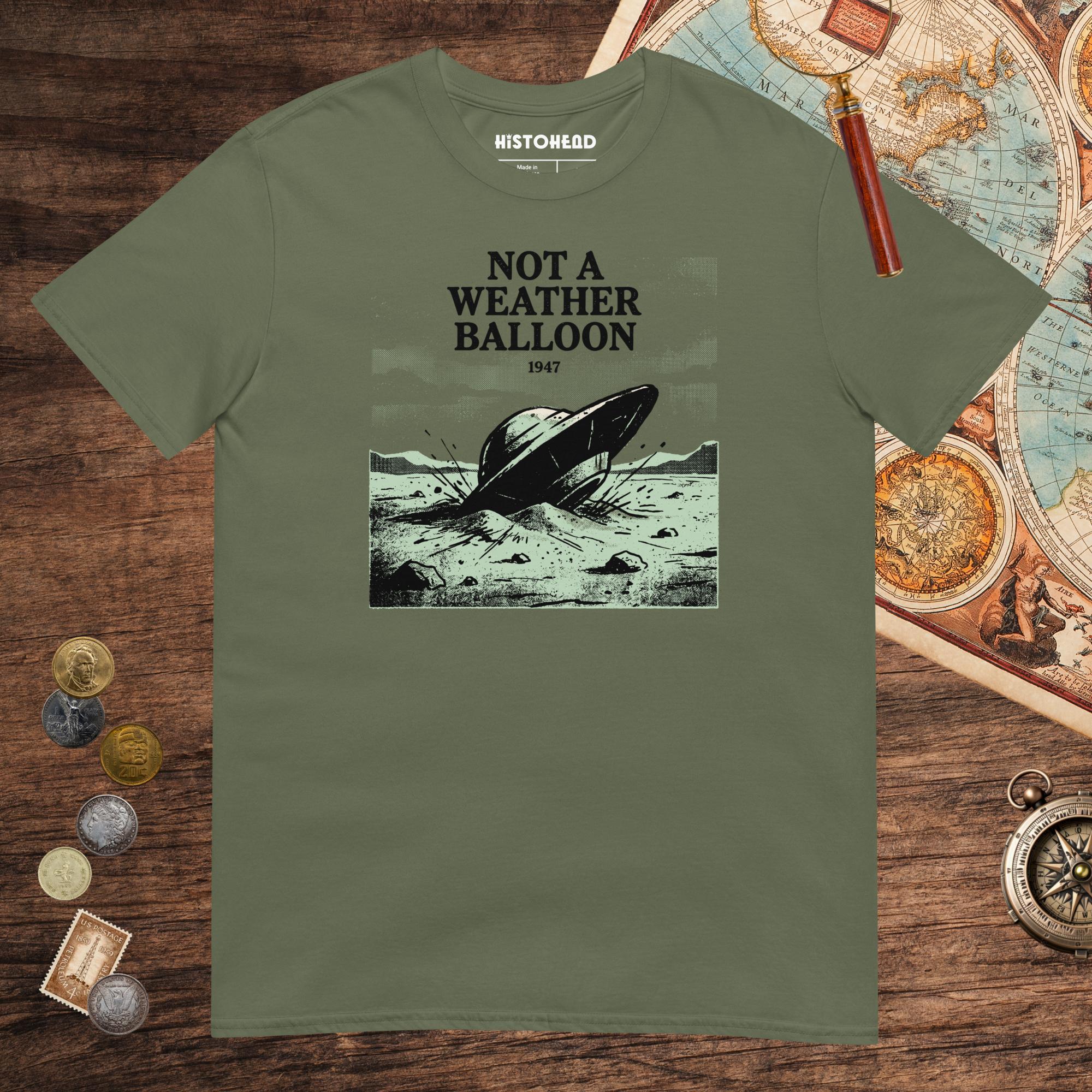 Military Green Roswell Weather Balloon Tee - history buff gift by HistoHead