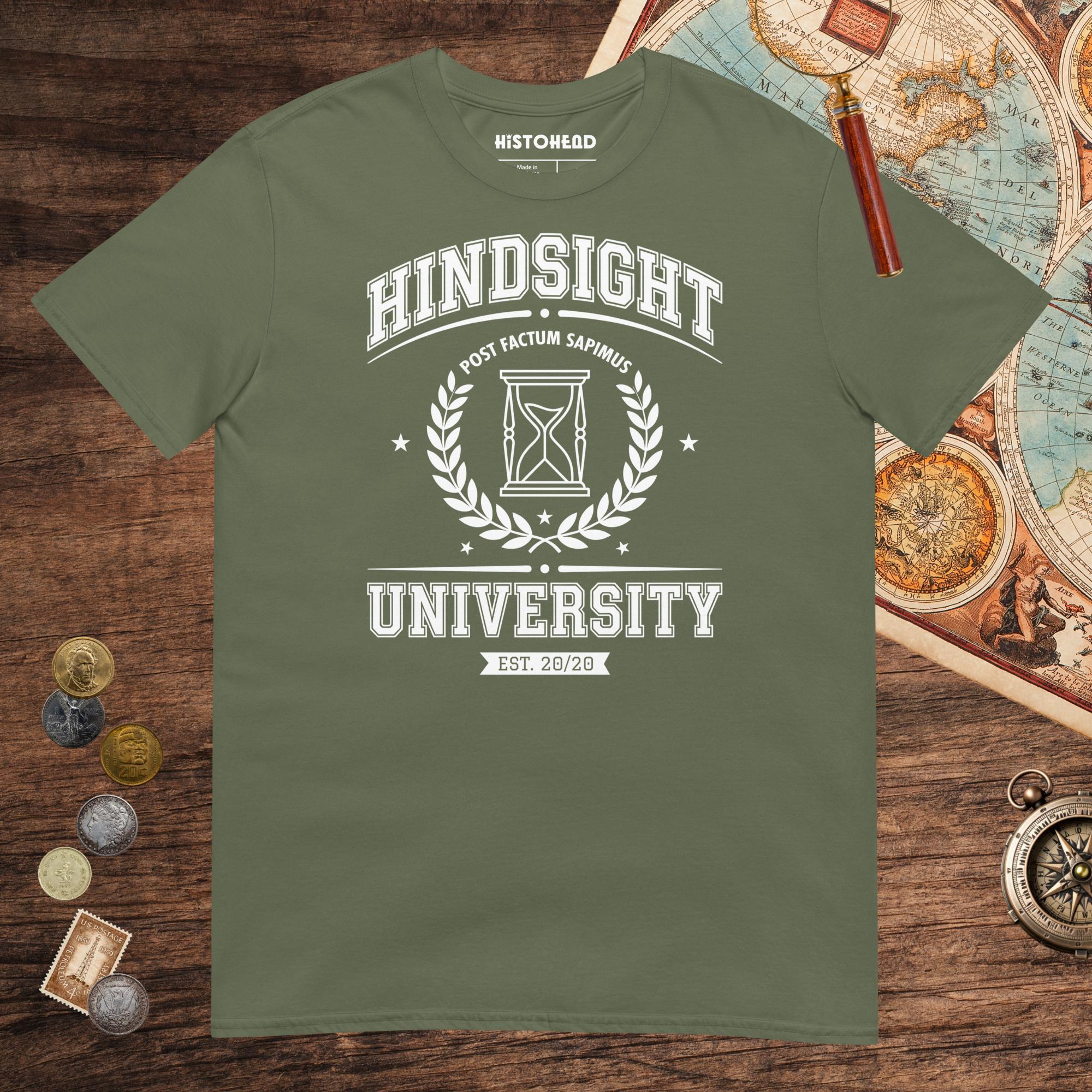 Military Green Hindsight University Tee - history buff gift by HistoHead