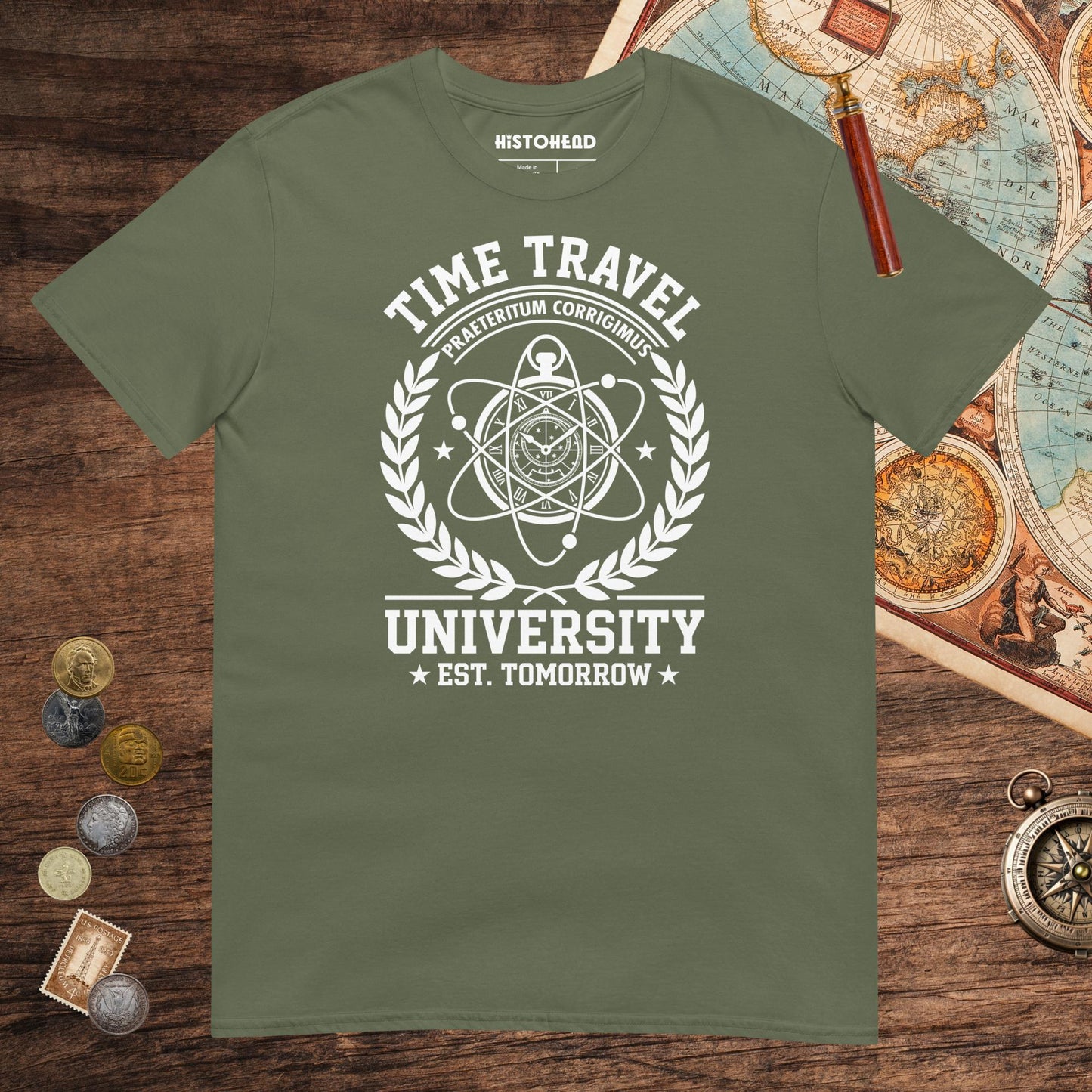 Military Green Time Travel University Tee - history buff gift by HistoHead
