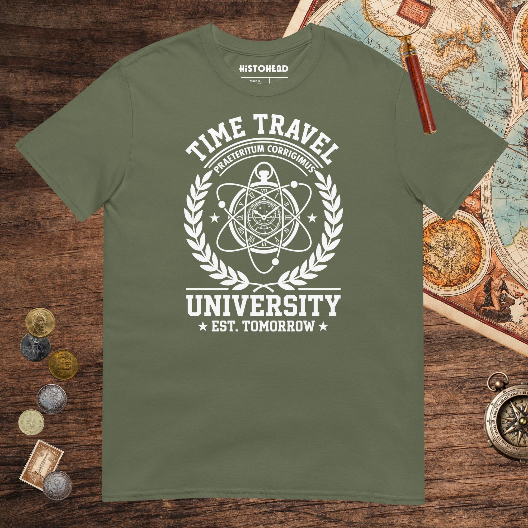 Military Green Time Travel University Tee - history buff gift by HistoHead