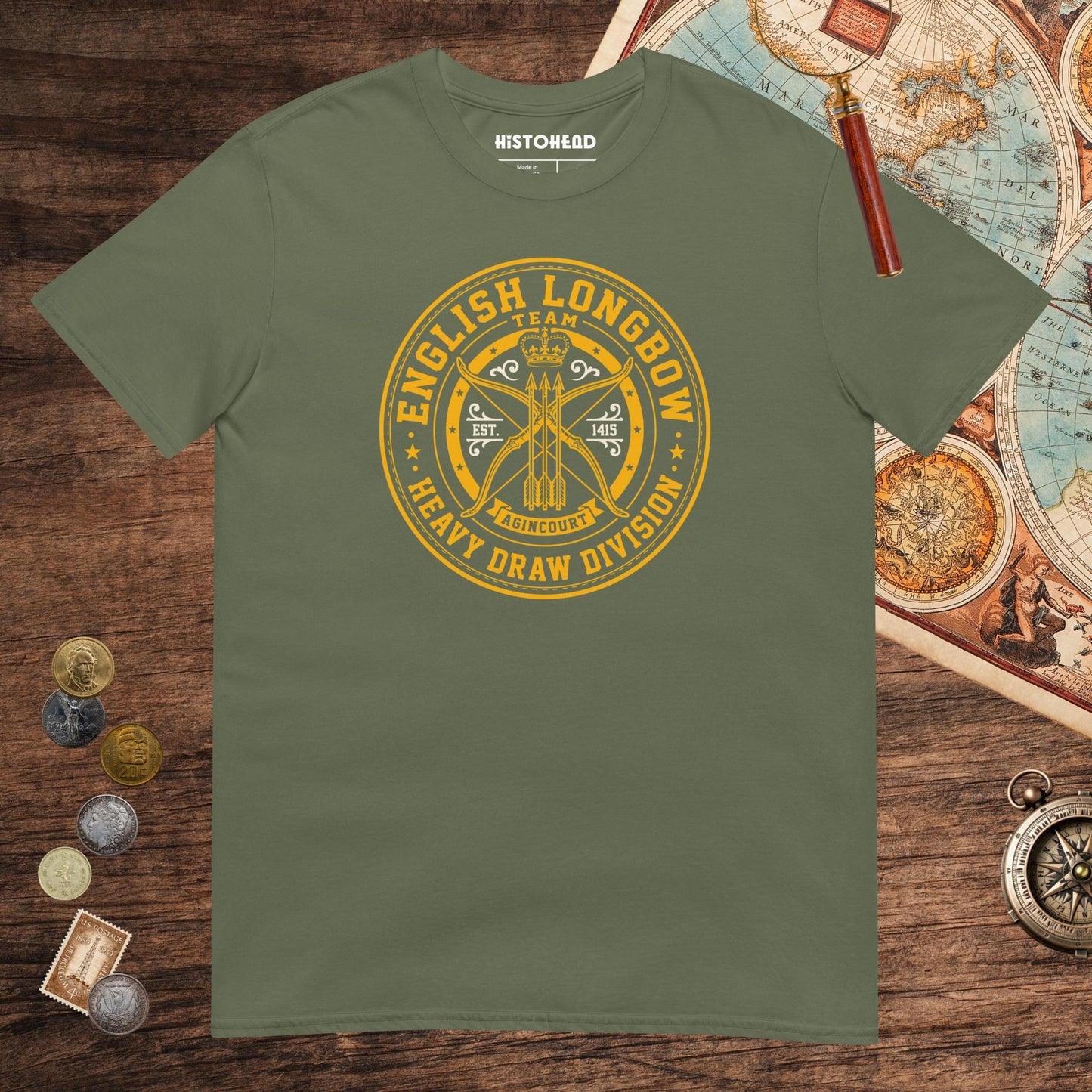 Military Green English Longbow Heavy Draw Division Tee - history buff gift by HistoHead
