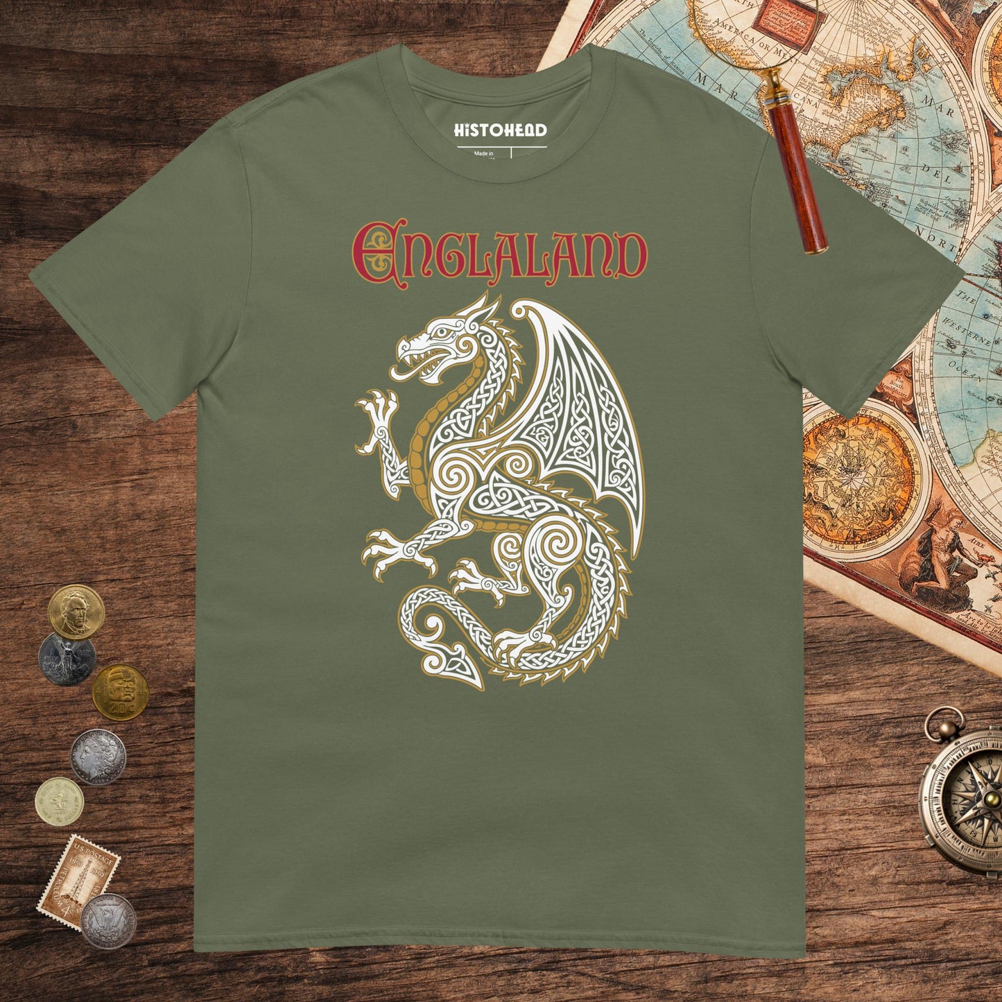 Military Green Englaland Dragon Tee - history buff gift by HistoHead