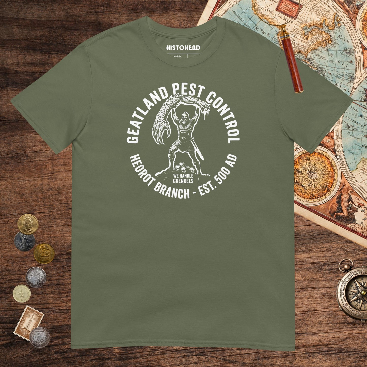 Military Green Geatland Pest Control Tee - history buff gift by HistoHead