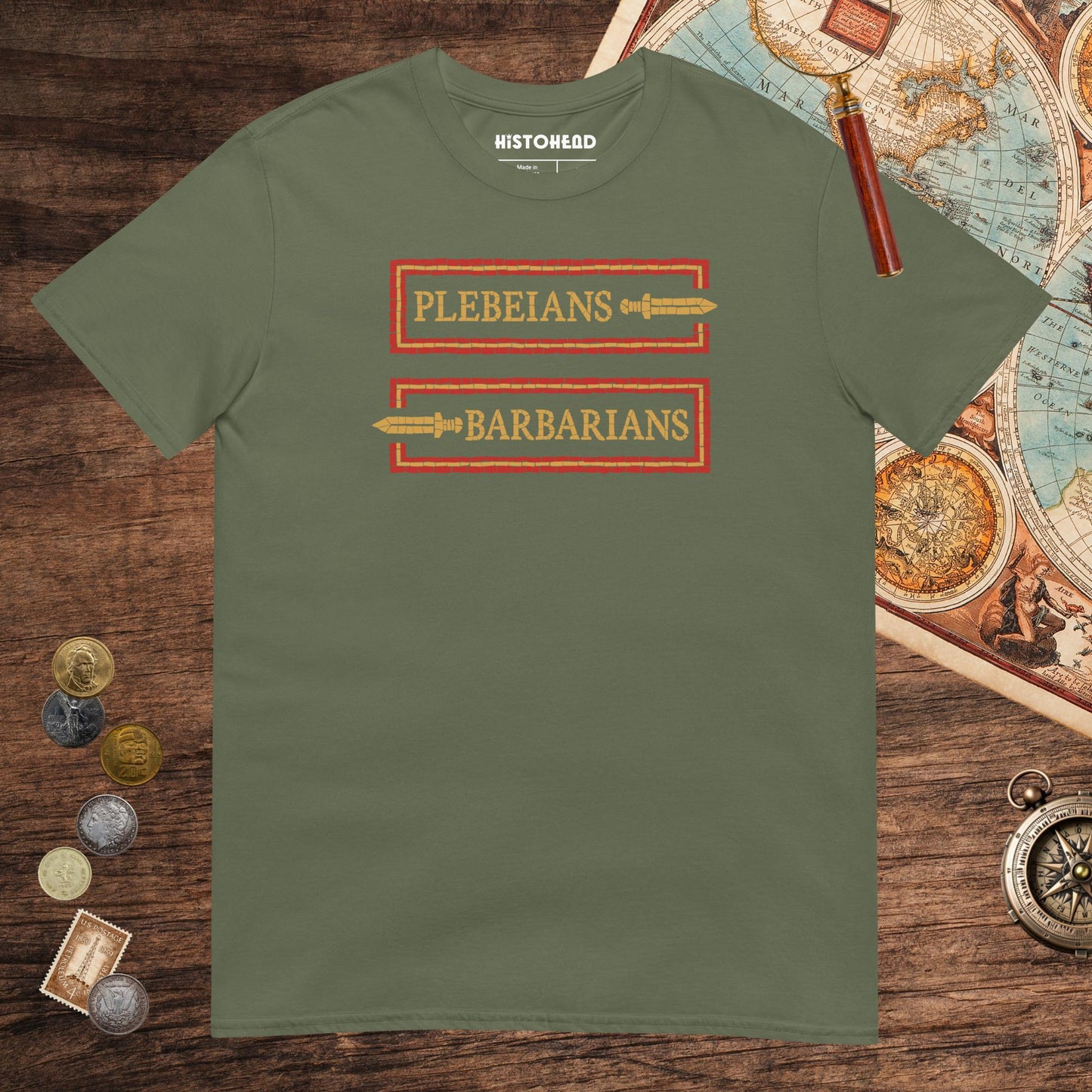 Military Green Mosaic Plebeians or Barbarians Tee - history buff gift by HistoHead