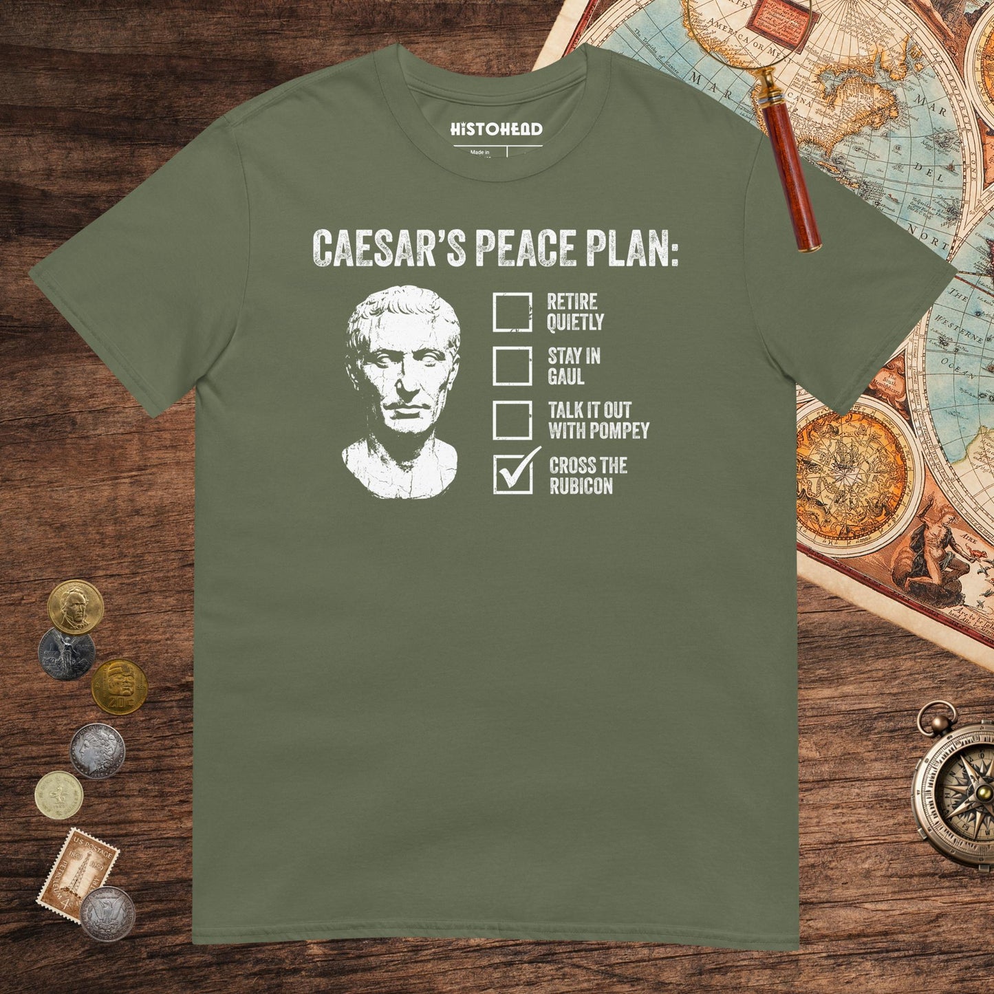 Military Green Caesar's Peace Plan Tee - history buff gift by HistoHead