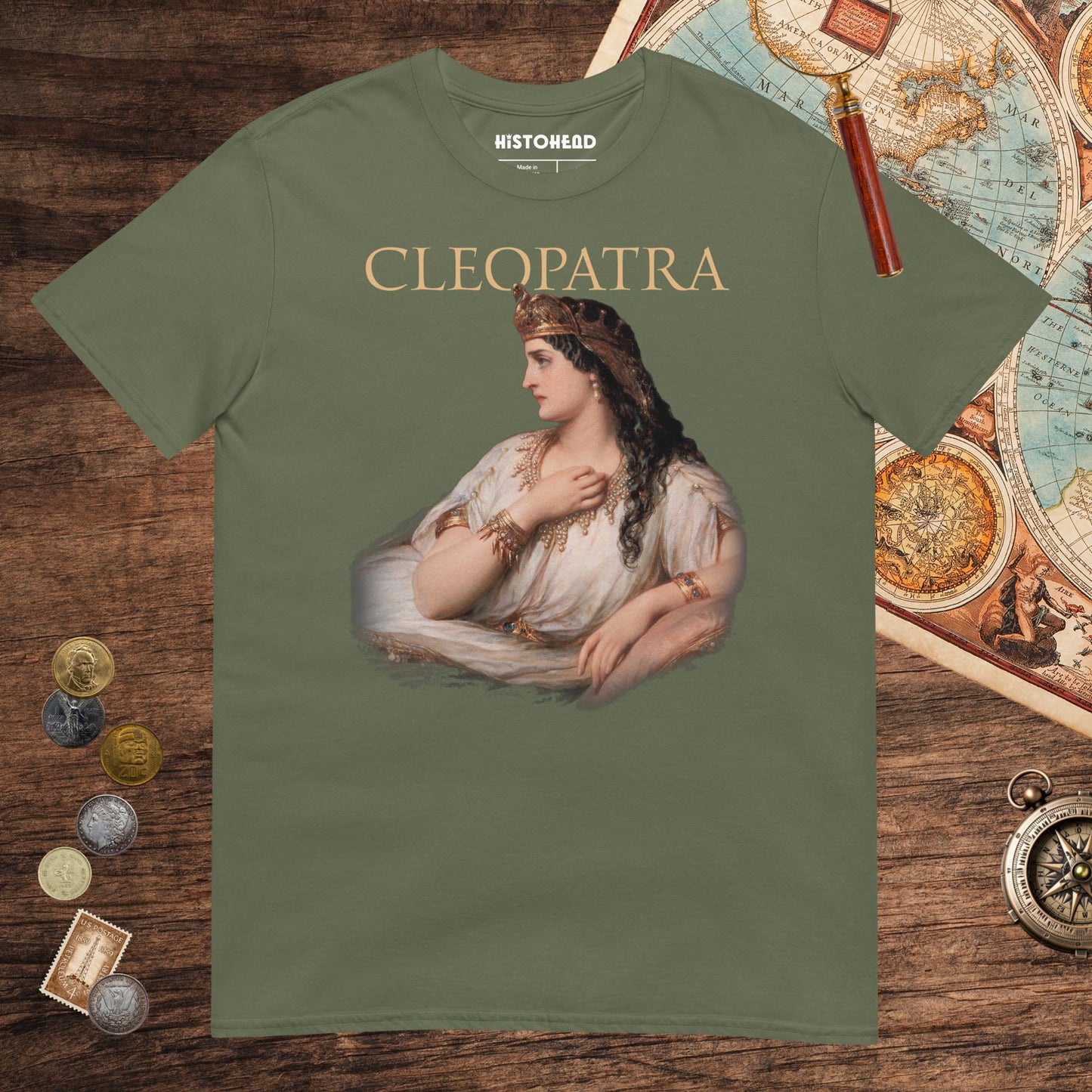 Military Green Cleopatra Art Tee - history buff gift by HistoHead