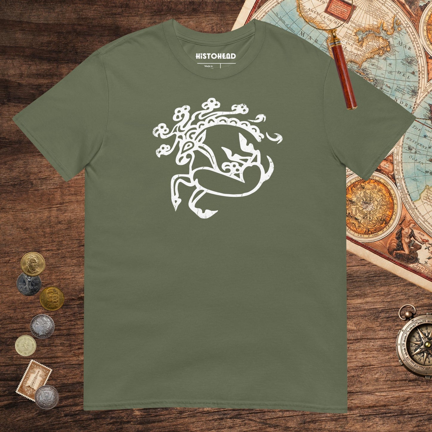 Military Green Siberian Ice Maiden Deer Tee - history buff gift by HistoHead