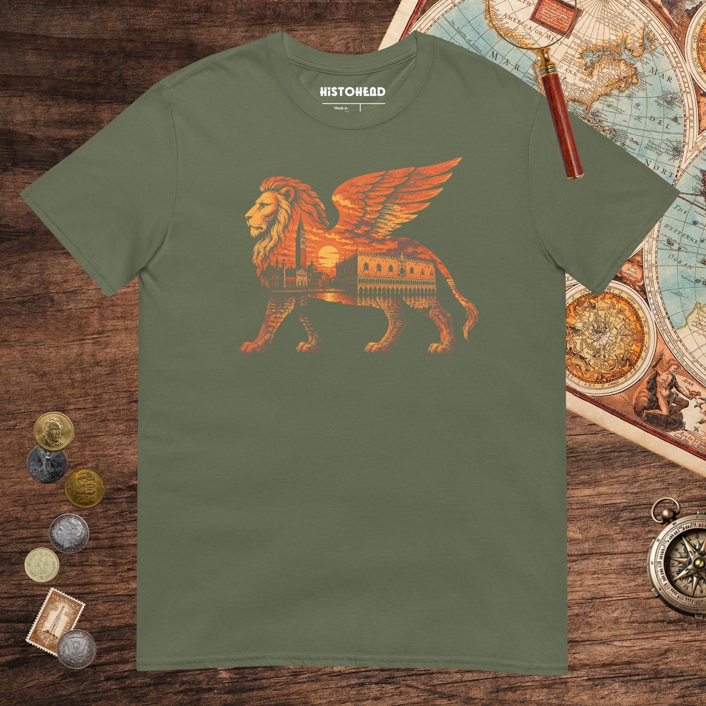 Military Green Winged Lion of the Lagoon Tee - history buff gift by HistoHead