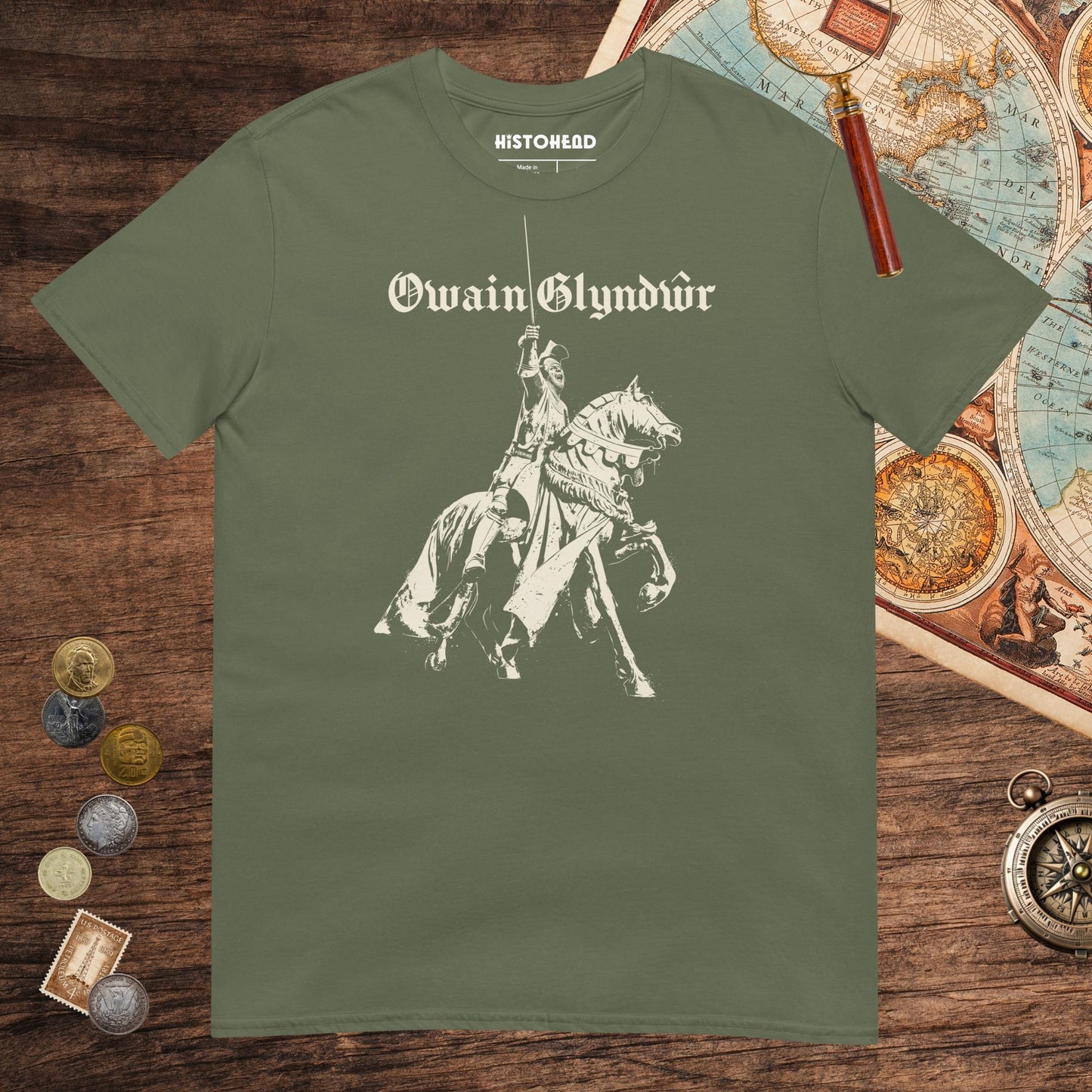 Military Green Owain Glyndŵr Statue Tee - history buff gift by HistoHead