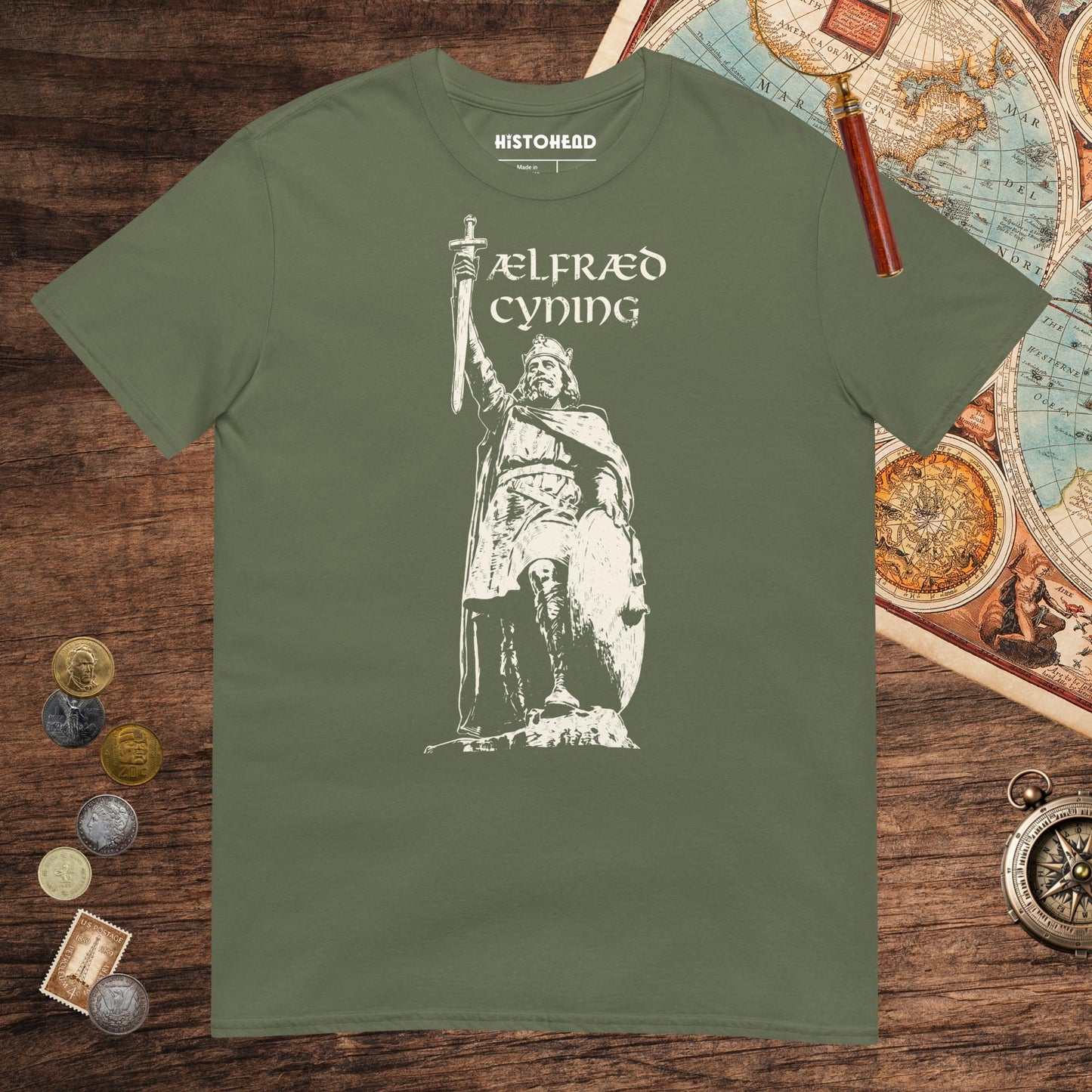 Military Green Alfred the Great Tee - history buff gift by HistoHead