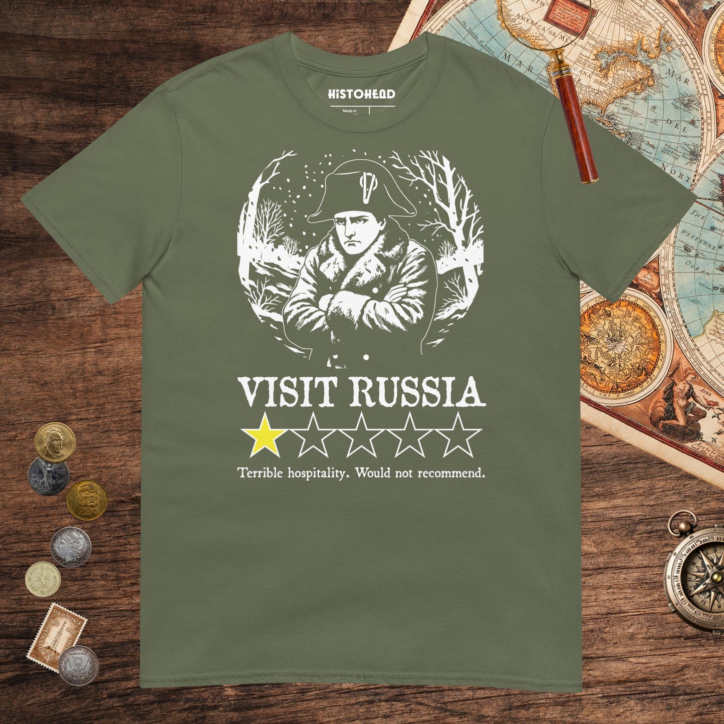 Military Green Napoleon Visit Russia Review Tee - history buff gift by HistoHead
