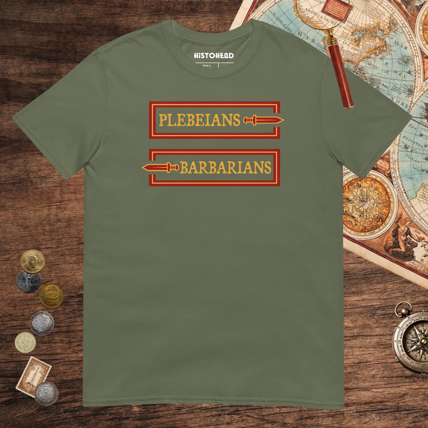 Military Green Plebeians or Barbarians Tee - history buff gift by HistoHead