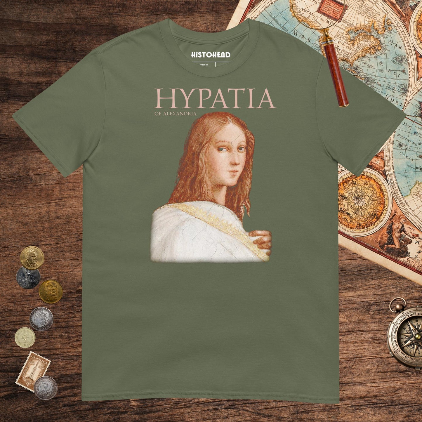 Military Green Hypatia of Alexandria Tee - history buff gift by HistoHead