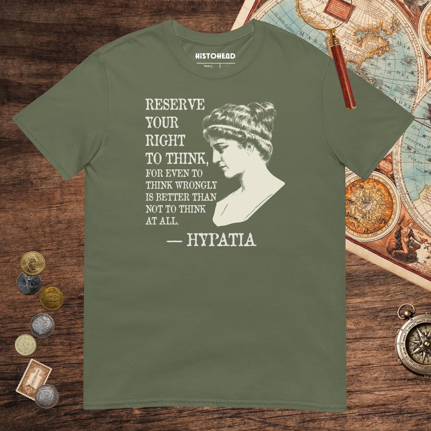 Military Green Hypatia Quote Tee - history buff gift by HistoHead