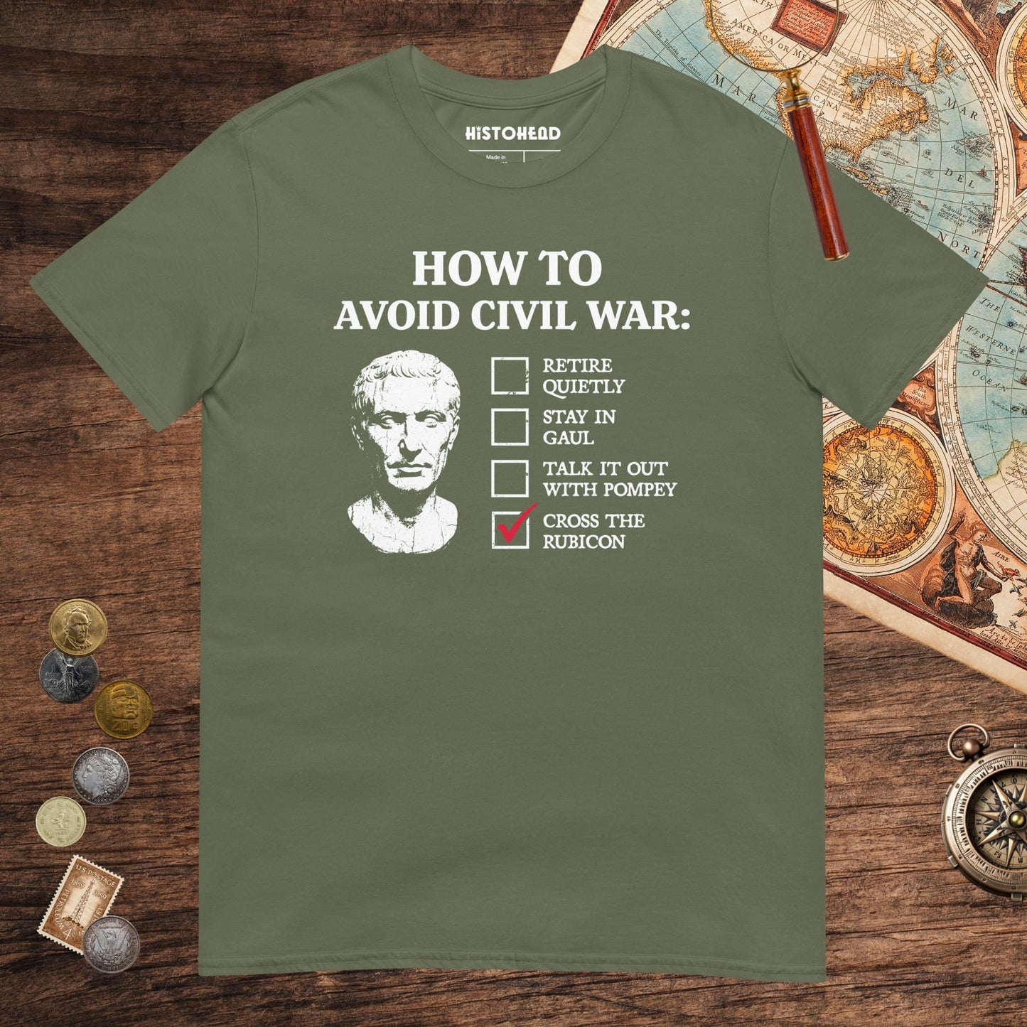 Military Green Caesar's Peace Plan Tee - history buff gift by HistoHead