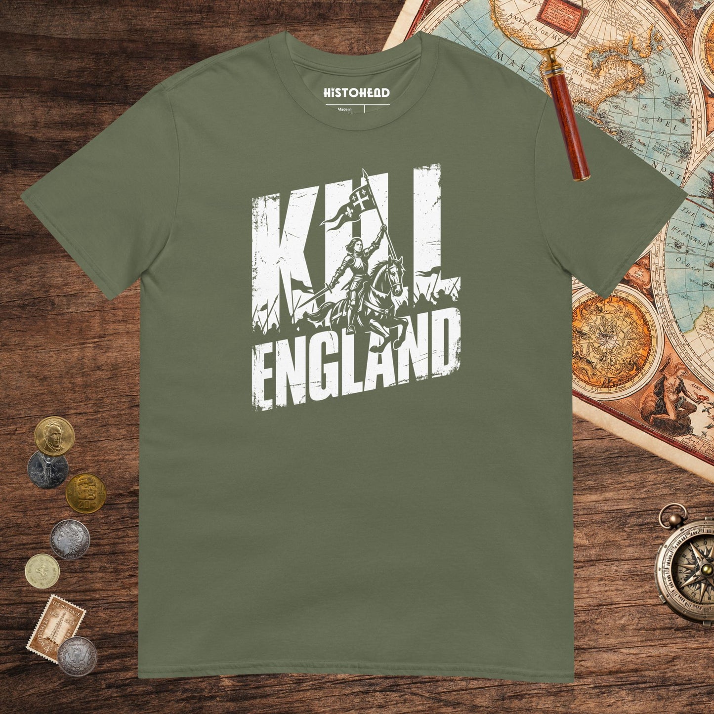 Military Green Joan of Arc Kill England Tee - history buff gift by HistoHead