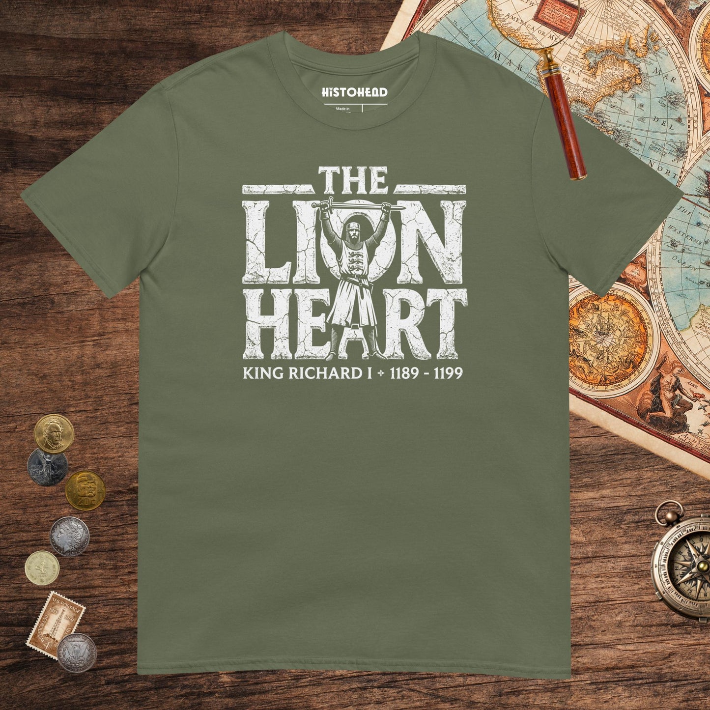 Military Green Richard the Lionheart Tee - history buff gift by HistoHead
