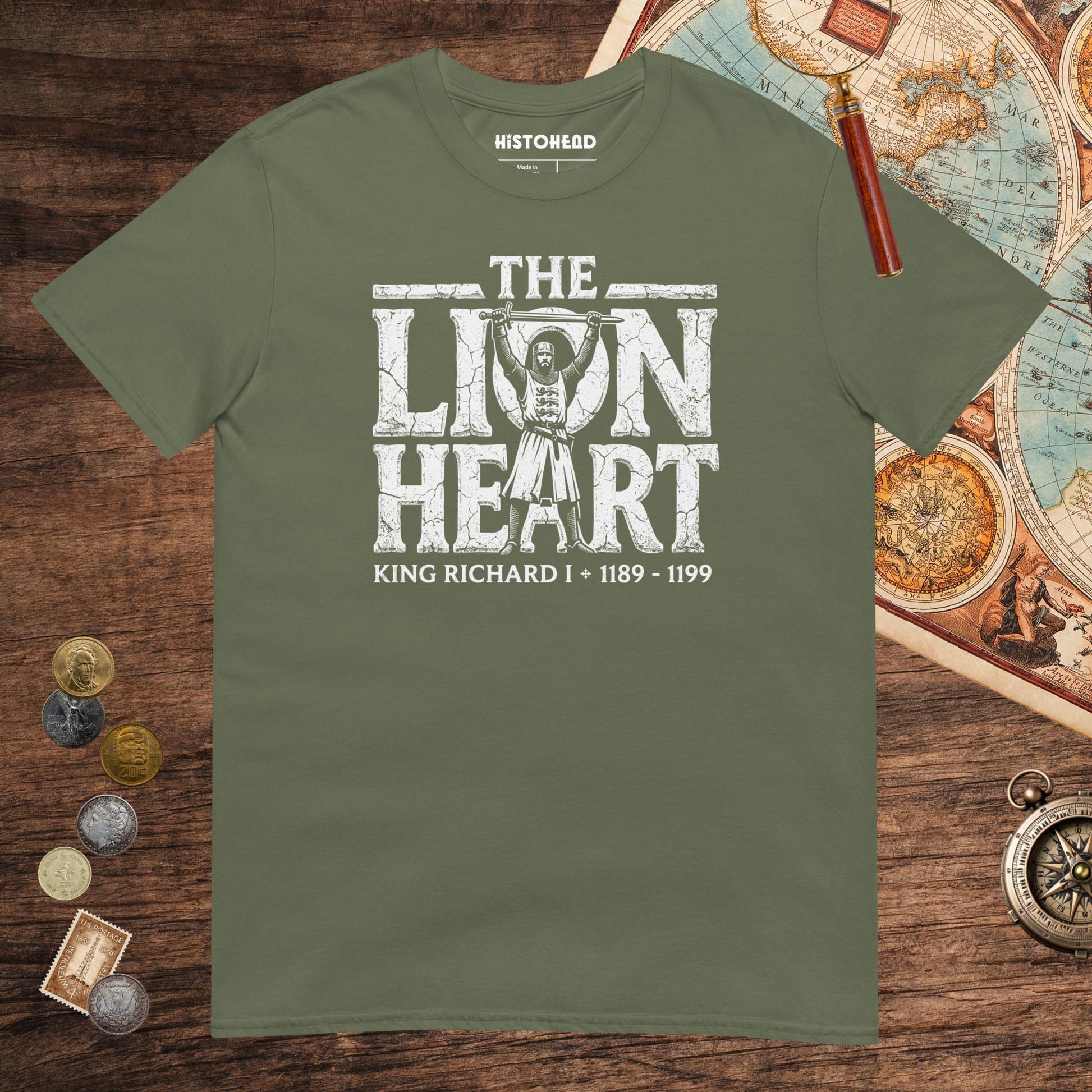 Military Green Richard the Lionheart Tee - history buff gift by HistoHead