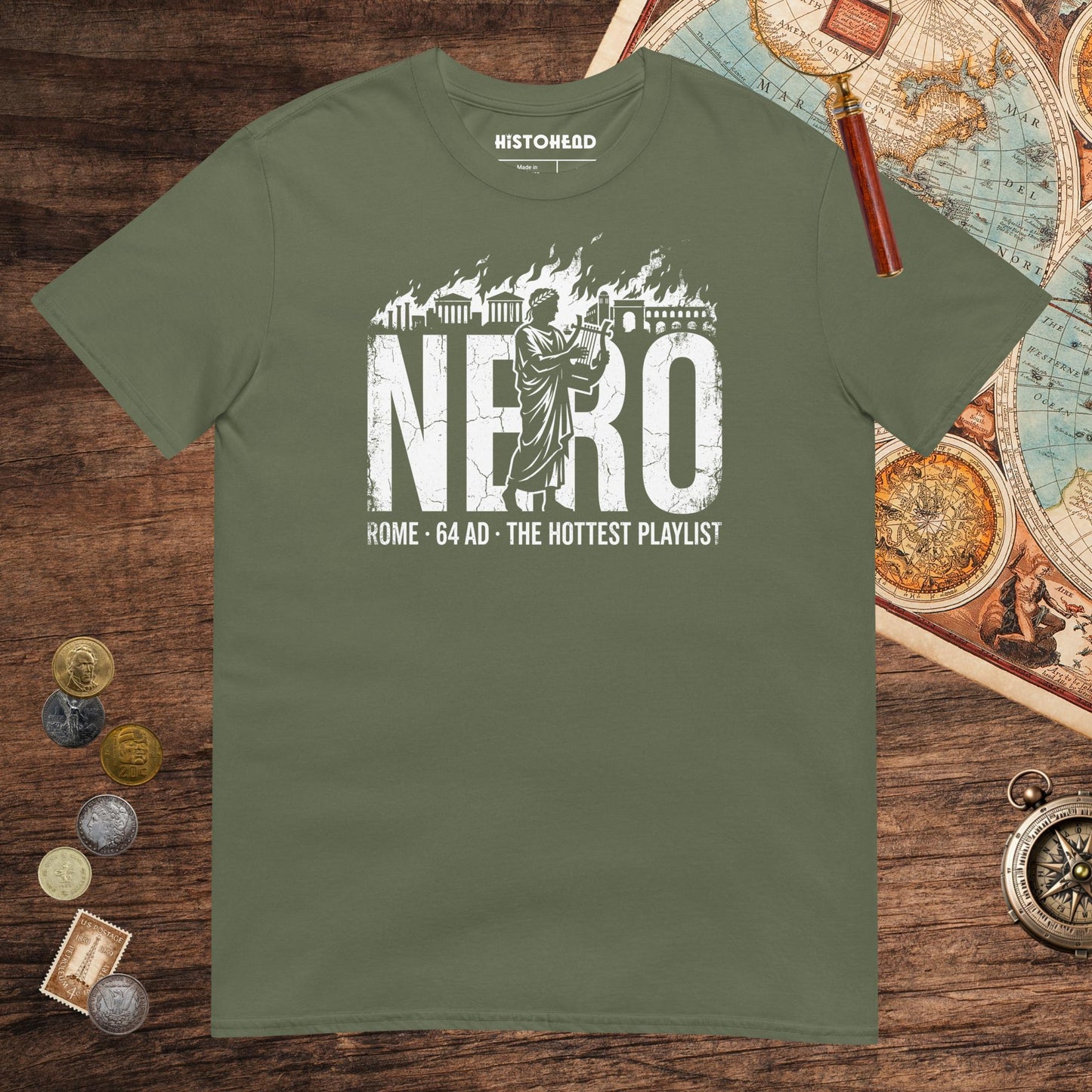 Military Green Nero's Hottest Playlist Tee - history buff gift by HistoHead