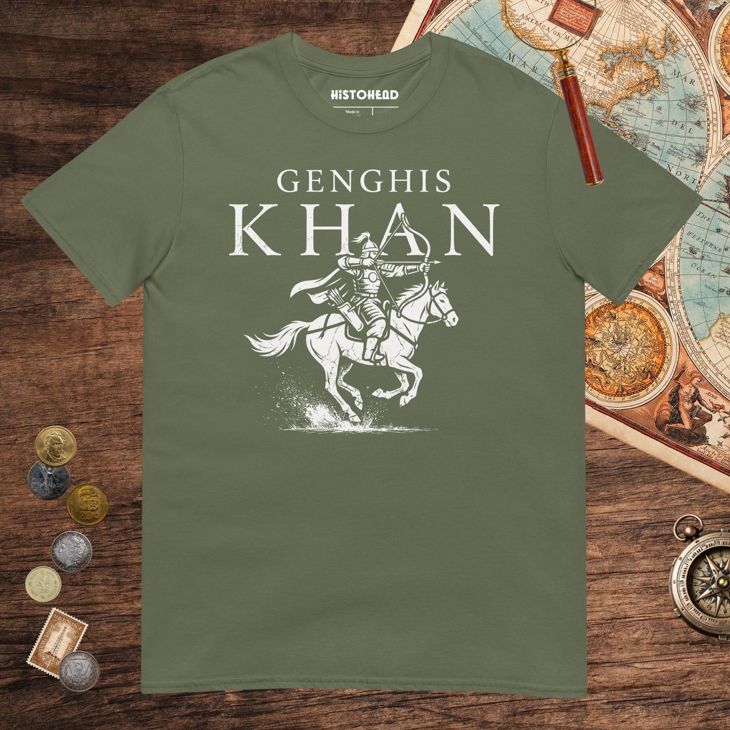 Military Green Genghis Khan Tee - history buff gift by HistoHead