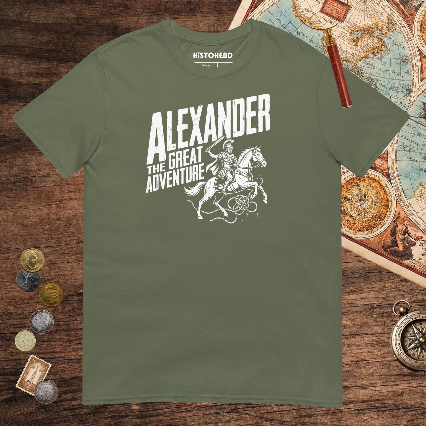 Military Green Alexander the Great Adventure Tee - history buff gift by HistoHead