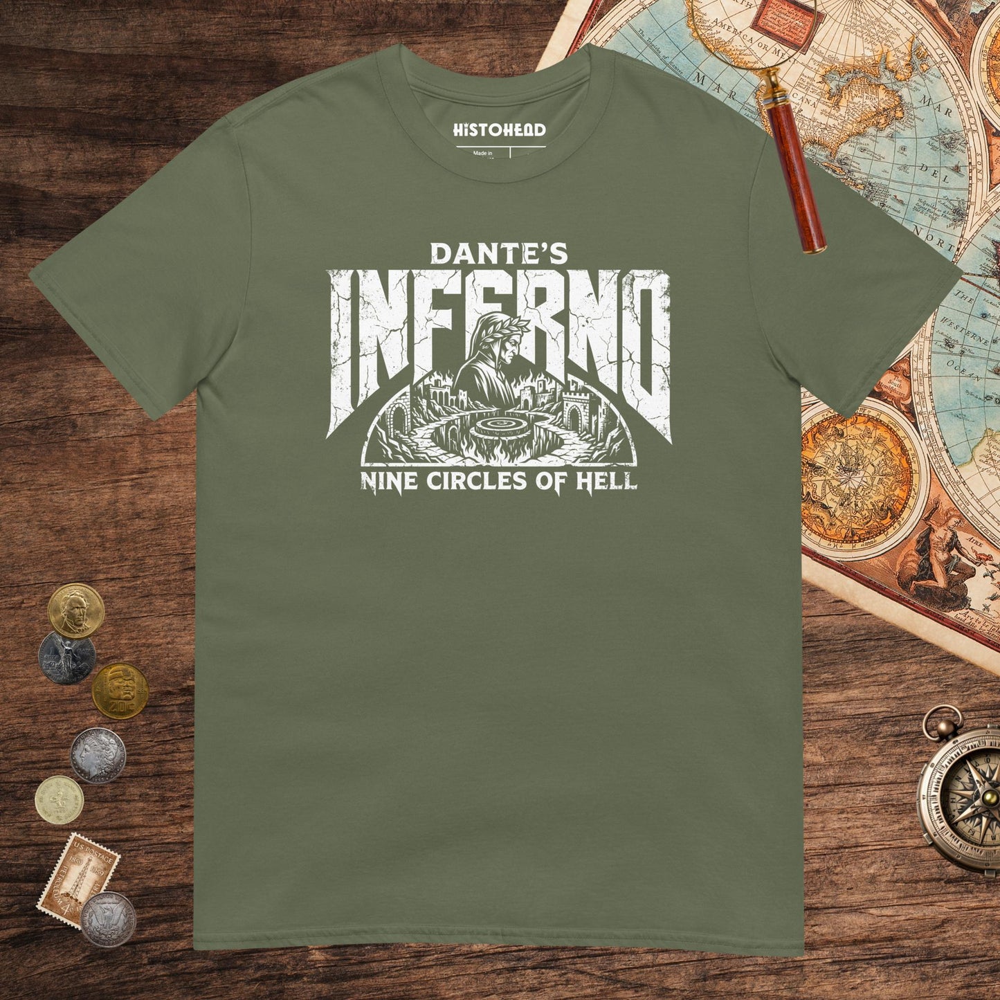 Military Green Dante's Inferno Tee - history buff gift by HistoHead