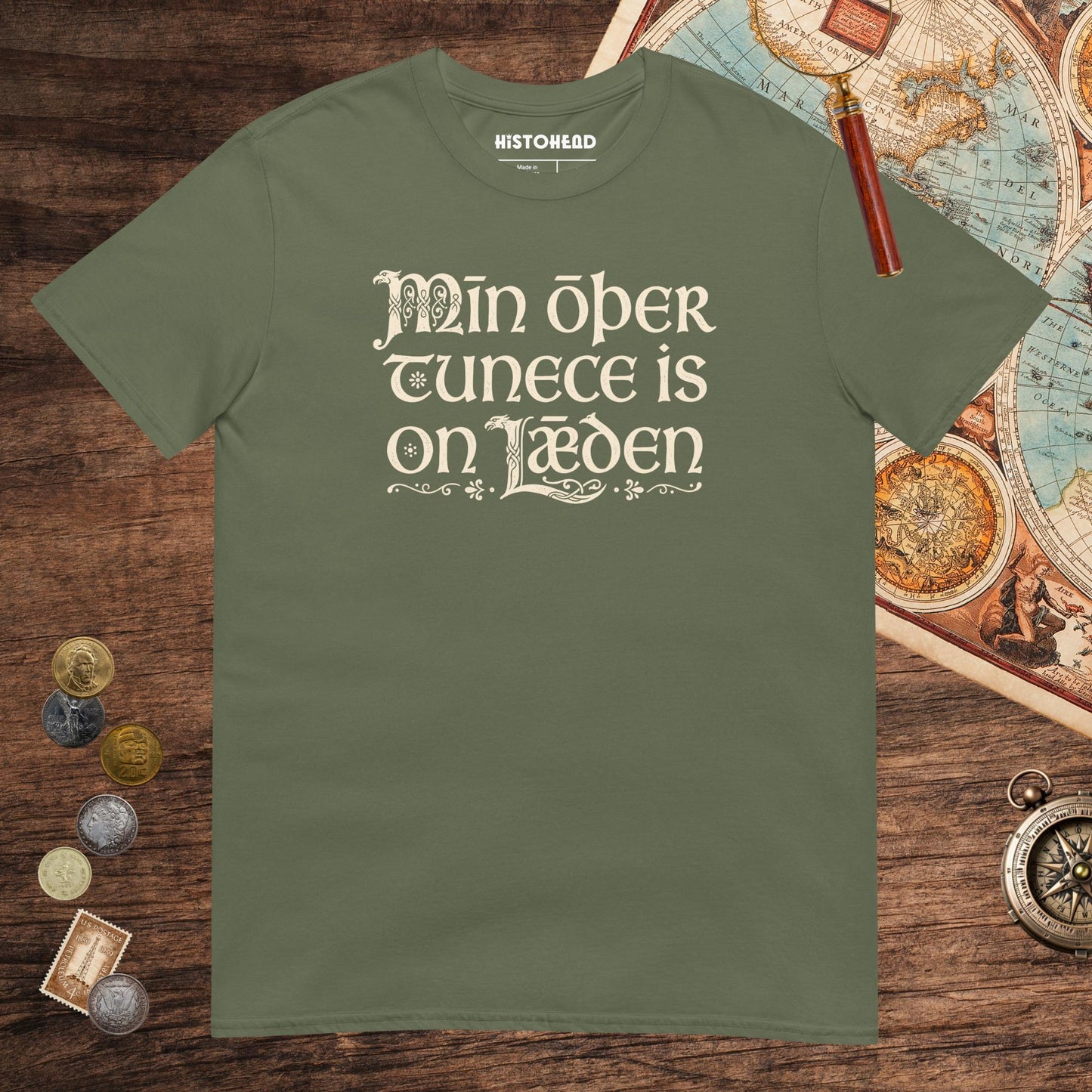 Military Green Old English My Other Shirt Is In Latin Tee - history buff gift by HistoHead