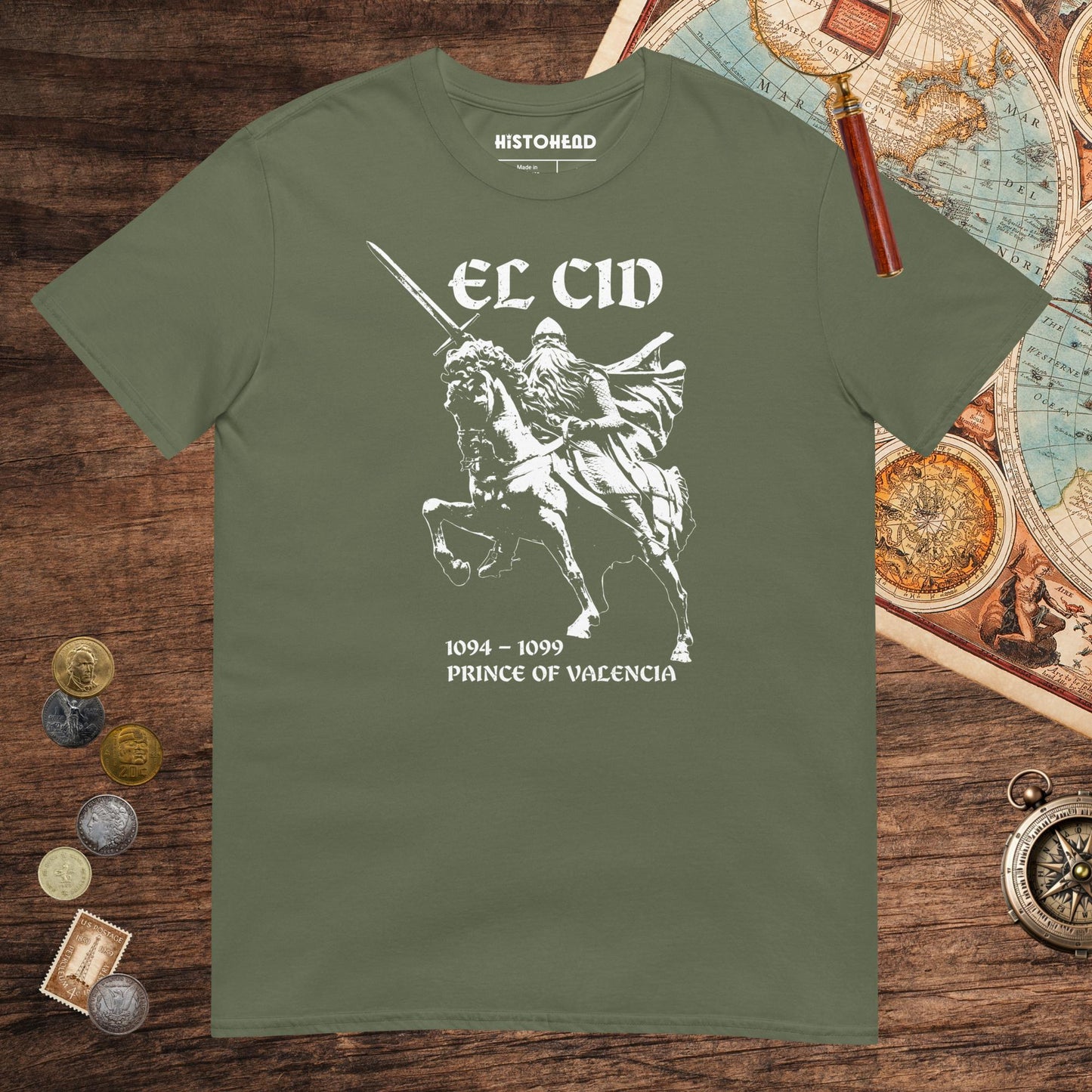 Military Green El Cid Prince of Valencia Tee - history buff gift by HistoHead
