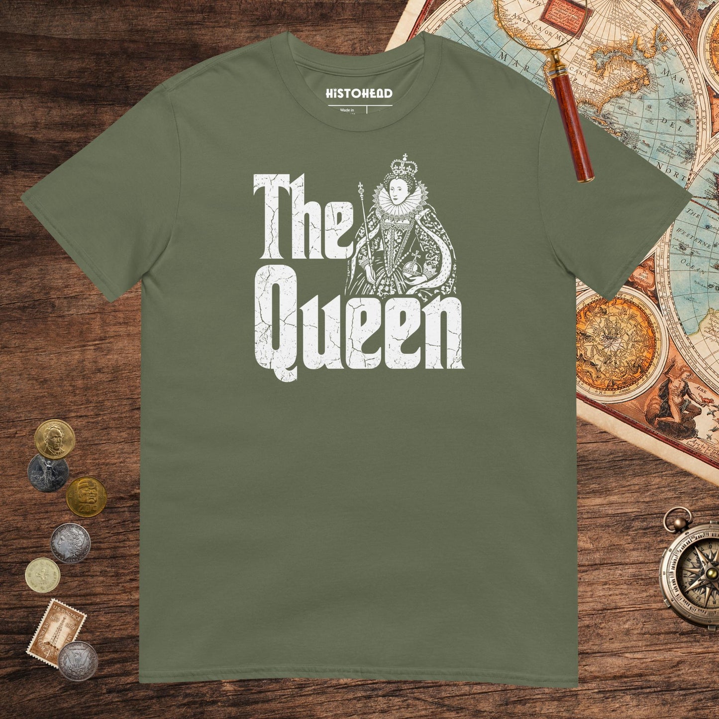 Military Green Queen Elizabeth I Tee - history buff gift by HistoHead