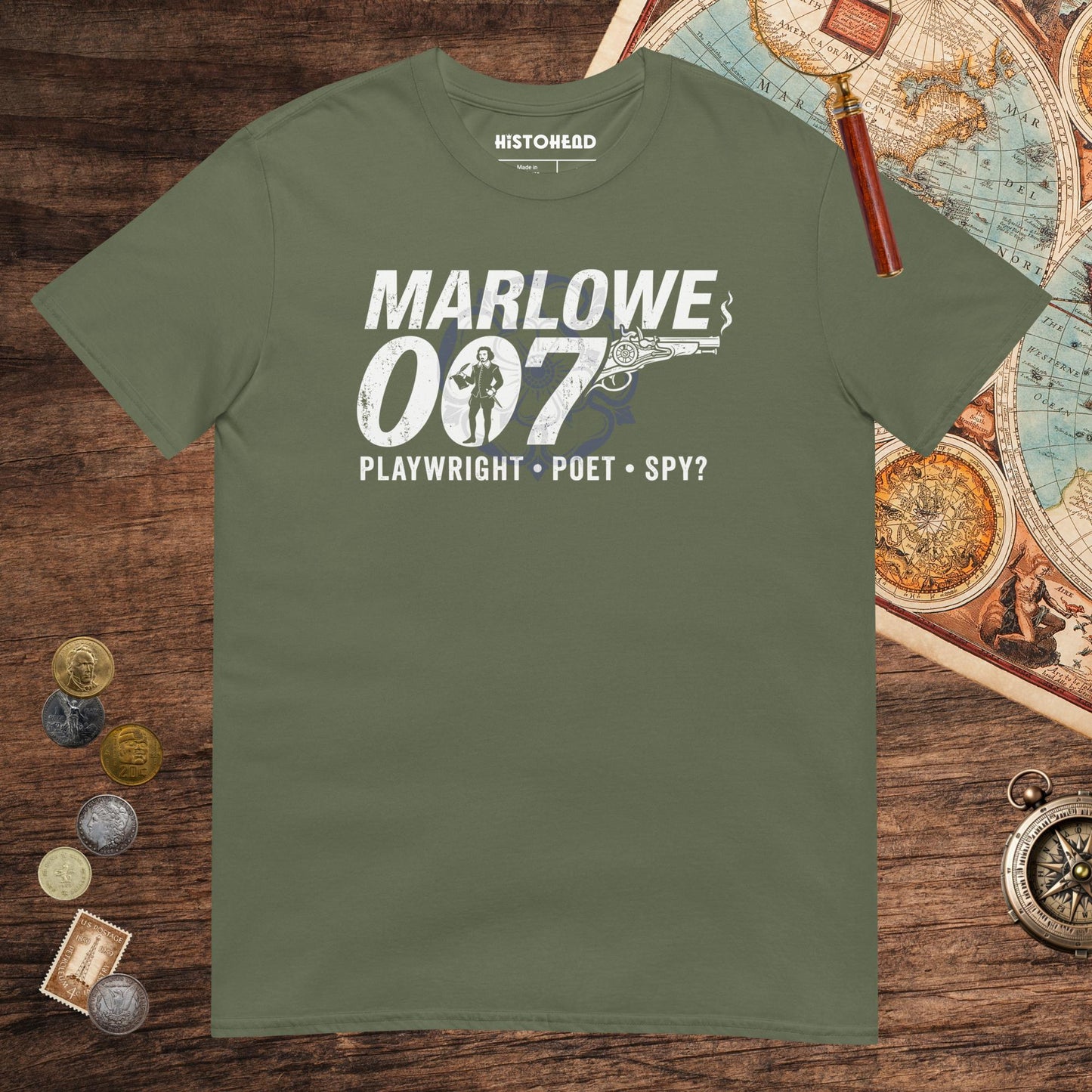 Military Green Marlowe 007 Tee - history buff gift by HistoHead