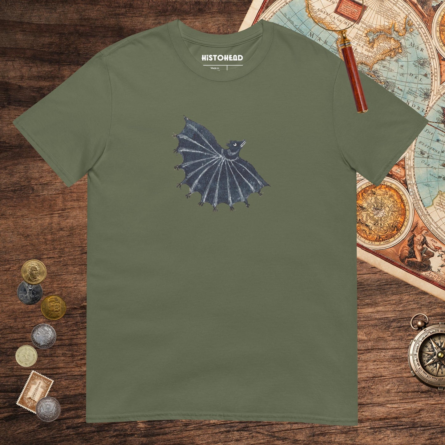 Military Green Weird Medieval Bat 2 Tee - history buff gift by HistoHead