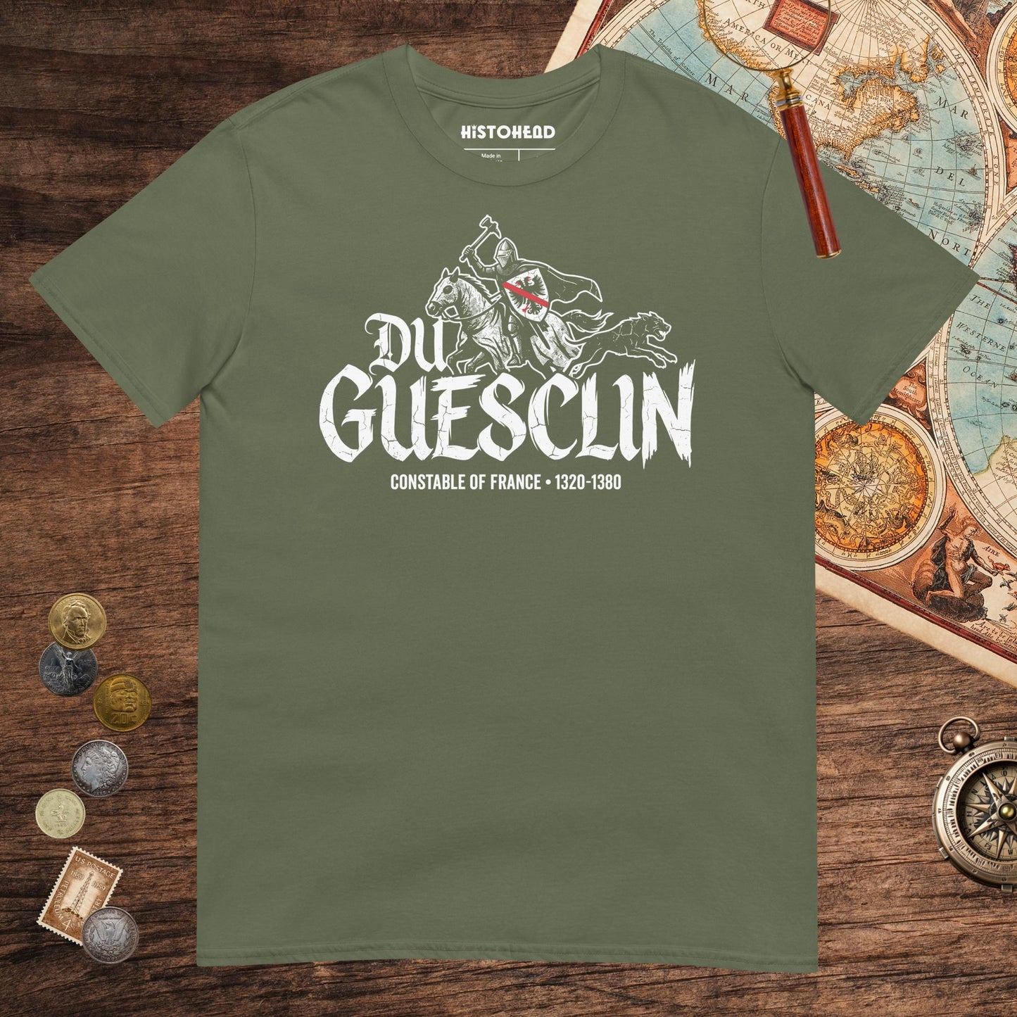 Military Green Du Guesclin Tee - history buff gift by HistoHead