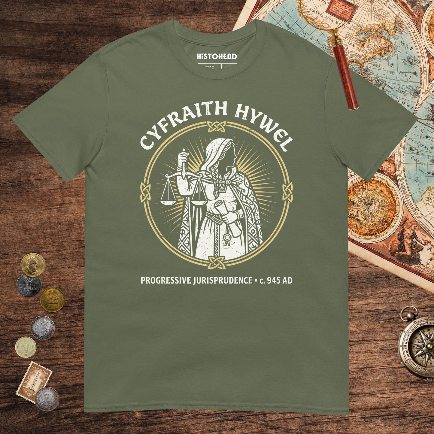 Military Green Cyfraith Hywel Progressive Jurisprudence Tee - history buff gift by HistoHead