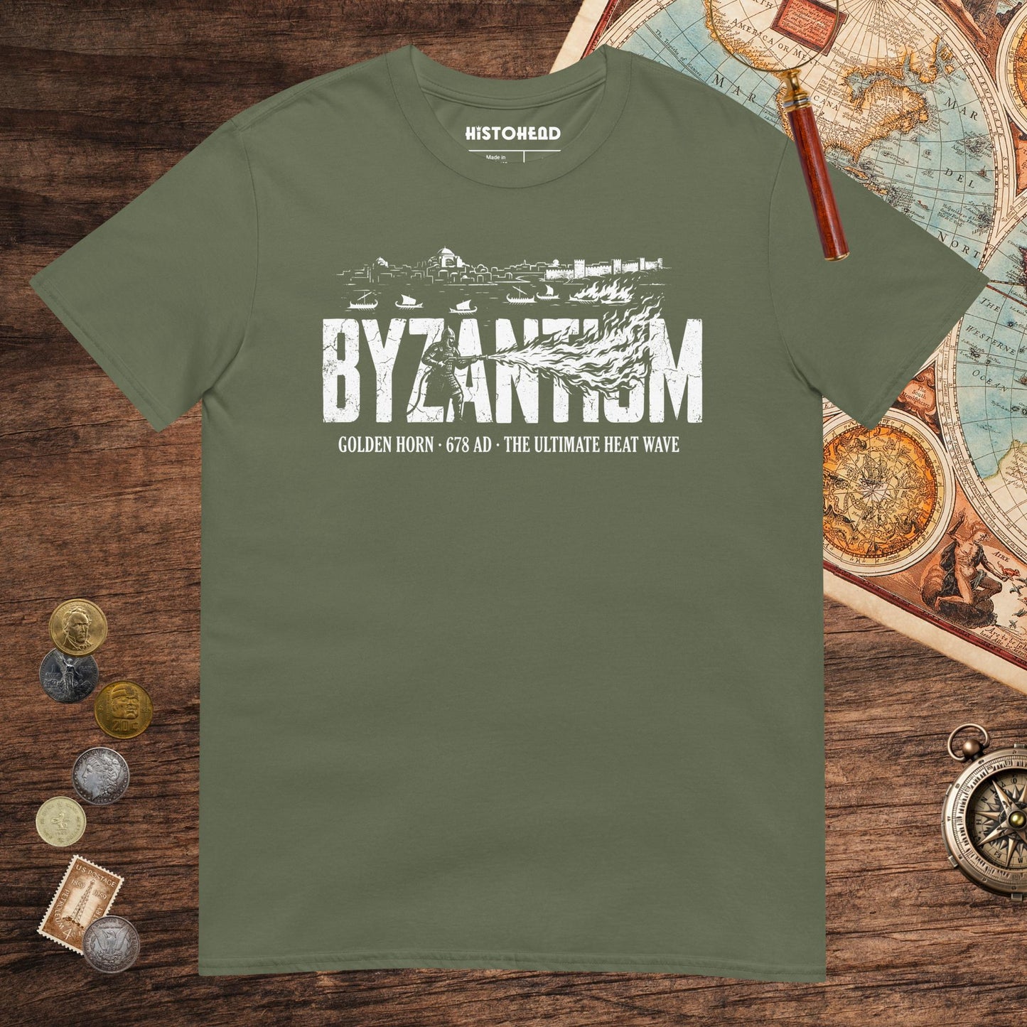 Military Green Greek Fire 678 Tee - history buff gift by HistoHead