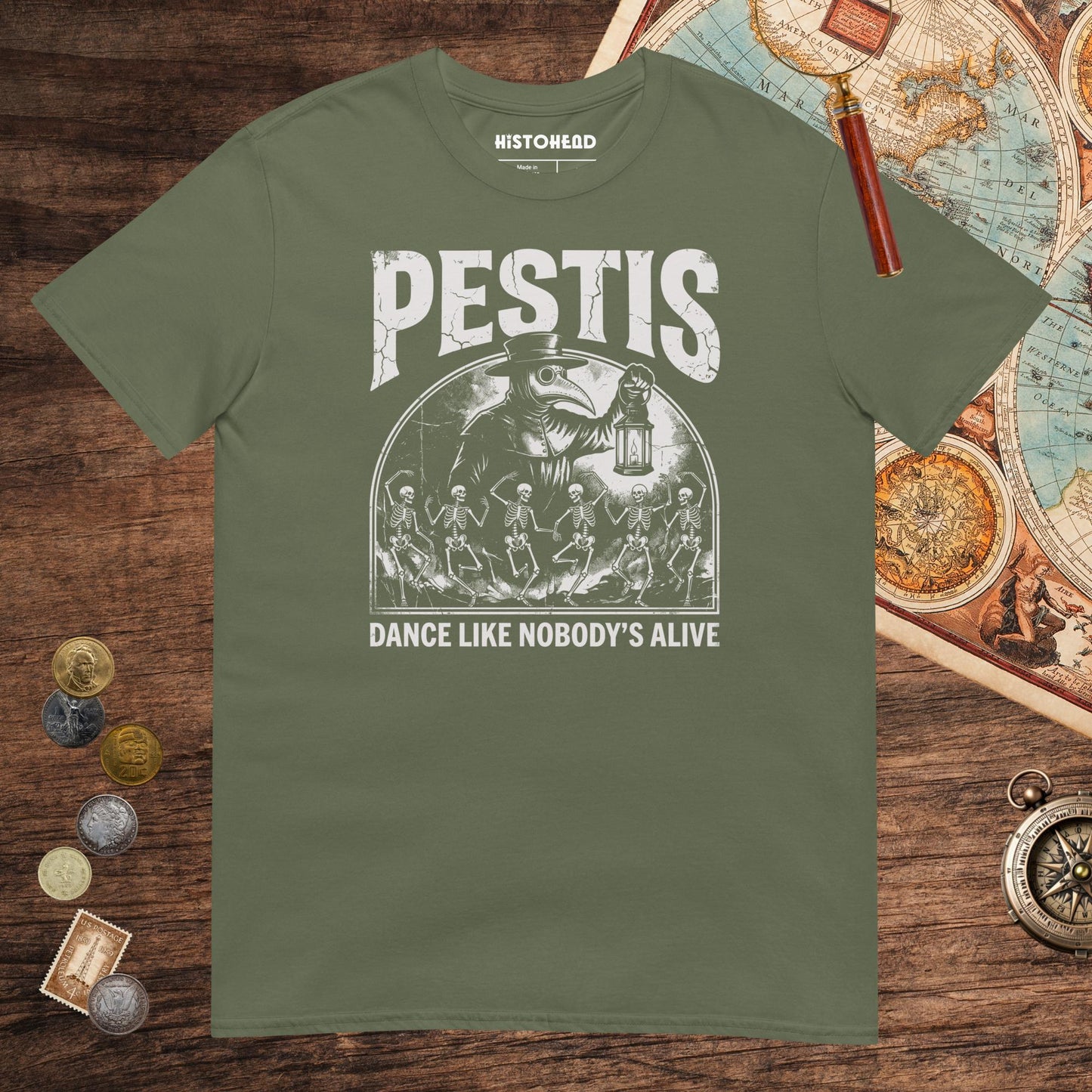 Military Green Pestis Dance Tee - history buff gift by HistoHead