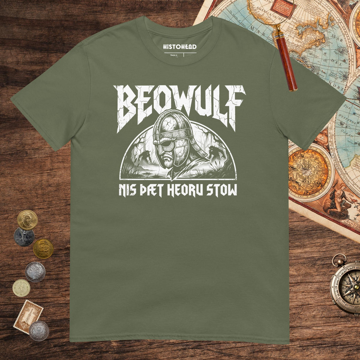 Military Green Beowulf That Is No Pleasant Place Old English Tee - history buff gift by HistoHead