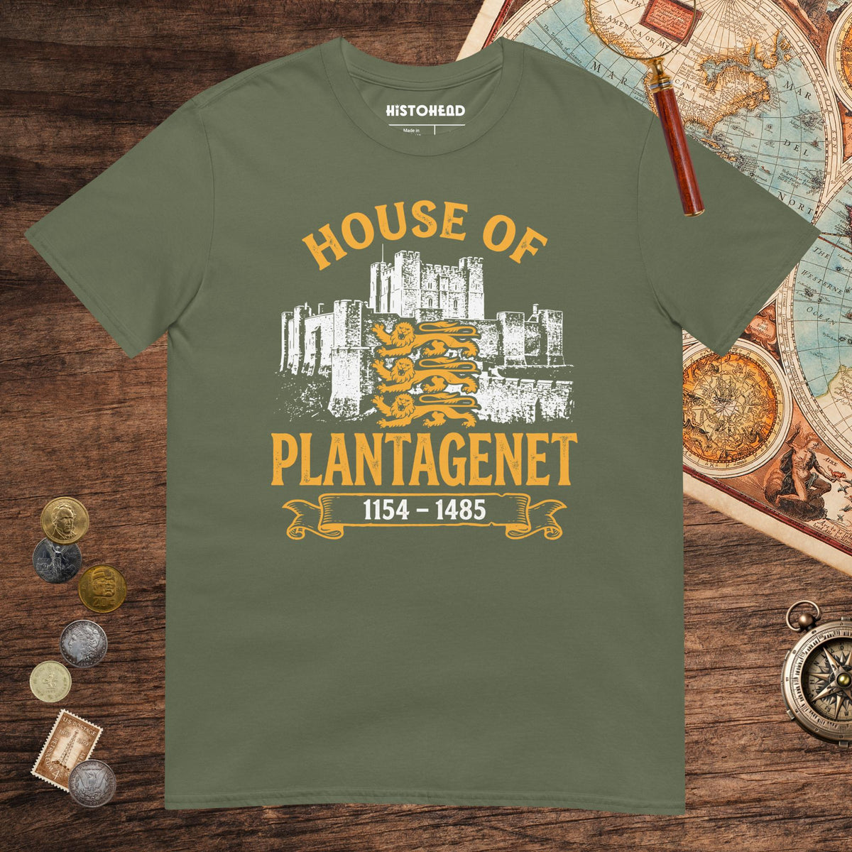 Military Green House of Plantagenet Tee - history buff gift by HistoHead